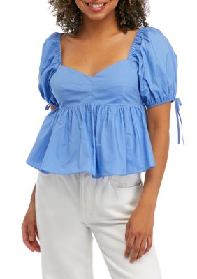 Women's Puff Sleeve Peplum Ruffle Top