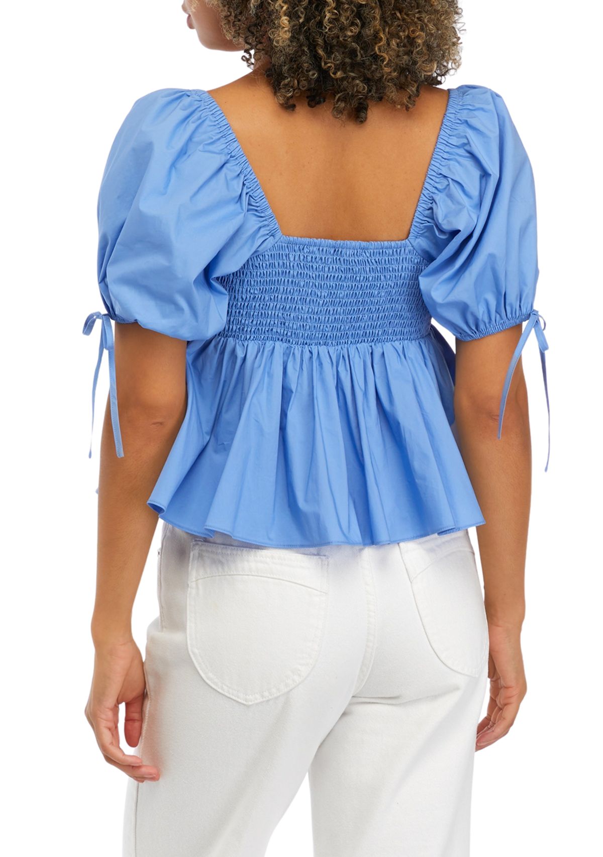 Womens Puff Sleeve Peplum Ruffle Top 