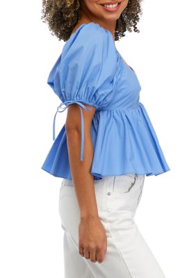 Women's Puff Sleeve Peplum Ruffle Top