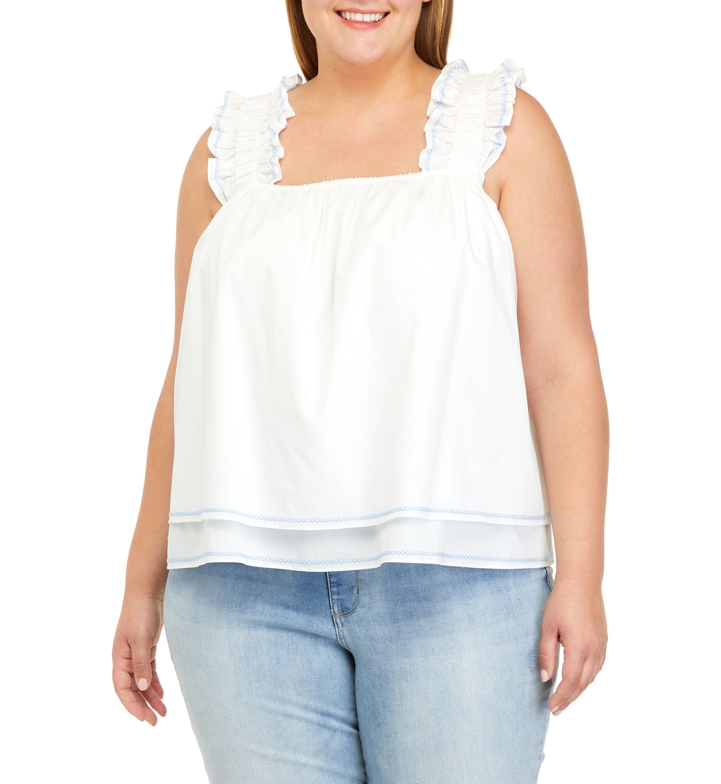 Plus Size Sleeveless Square Neck Woven Top 