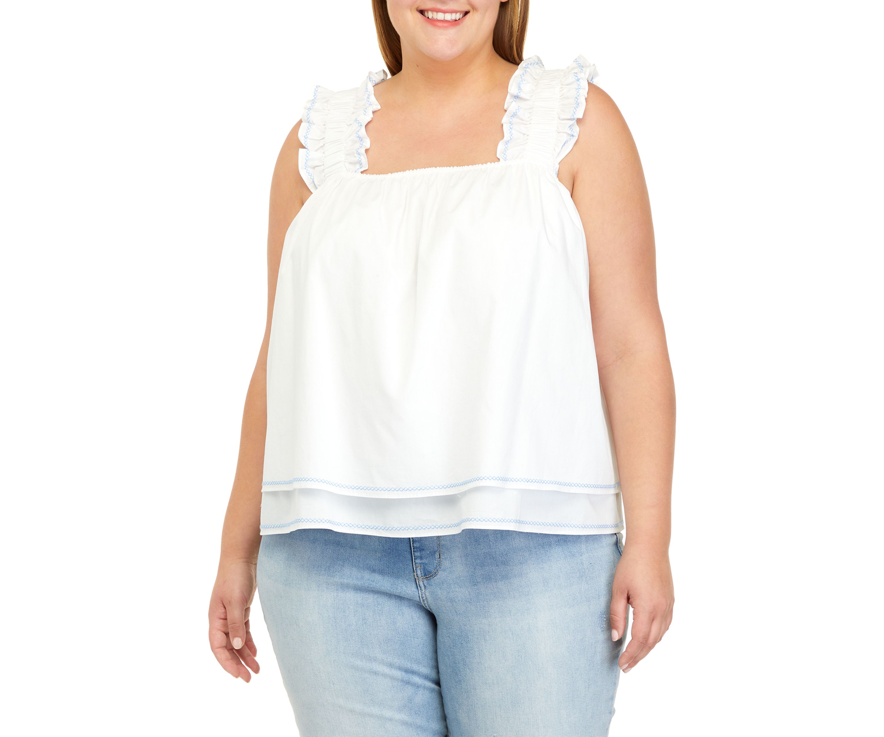 Plus Size Sleeveless Square Neck Woven Top 