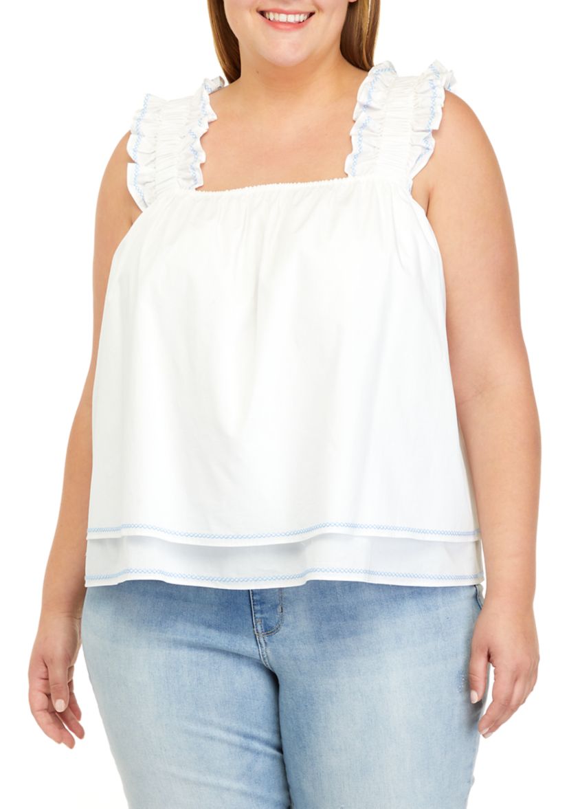 Plus Size Sleeveless Square Neck Woven Top 