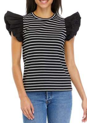 Women's Stripe Knit Puff Sleeve Top