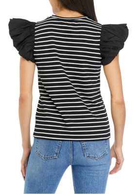 Women's Stripe Knit Puff Sleeve Top