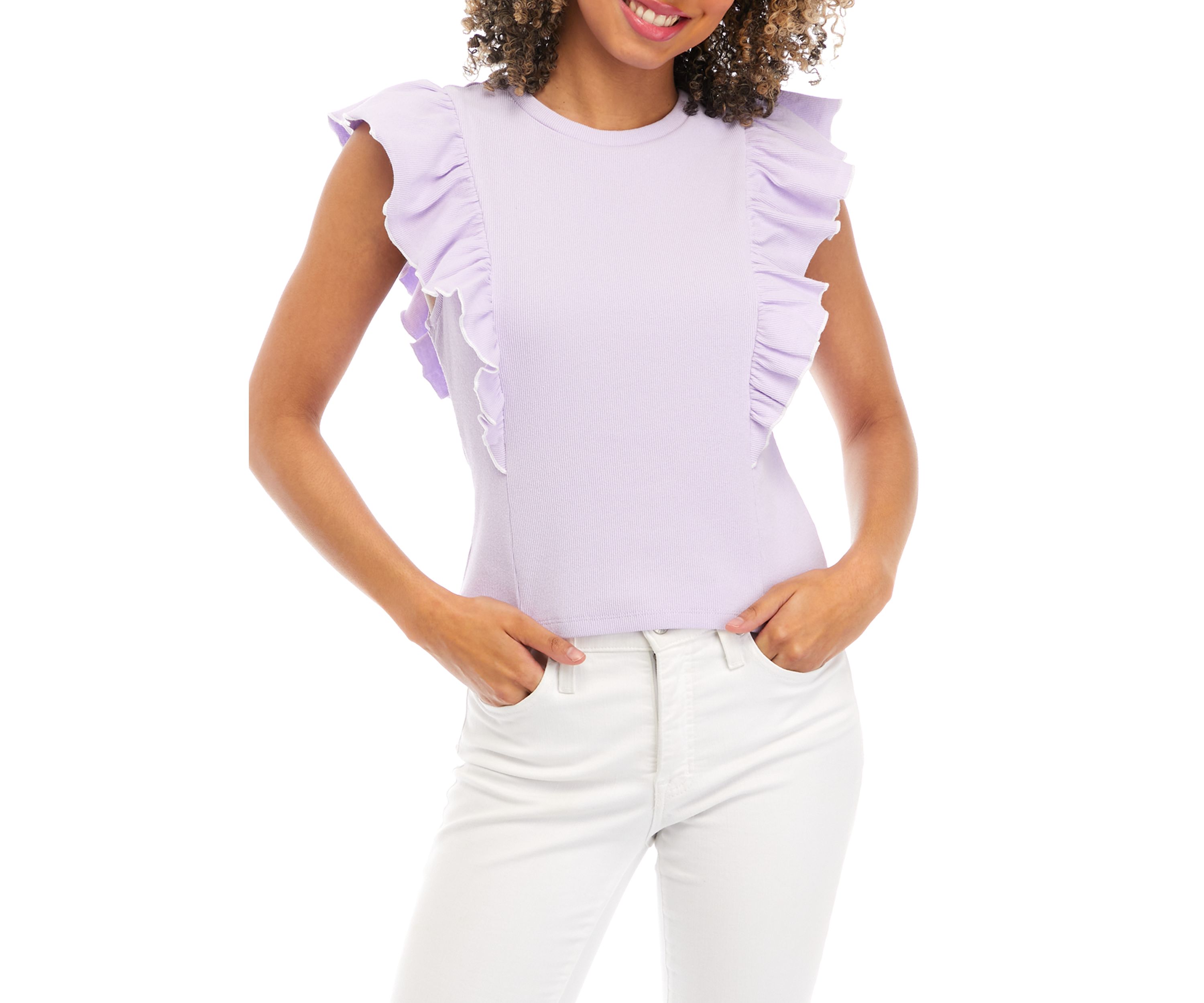 Contrast Merrow Detail Ruffle Knit Top