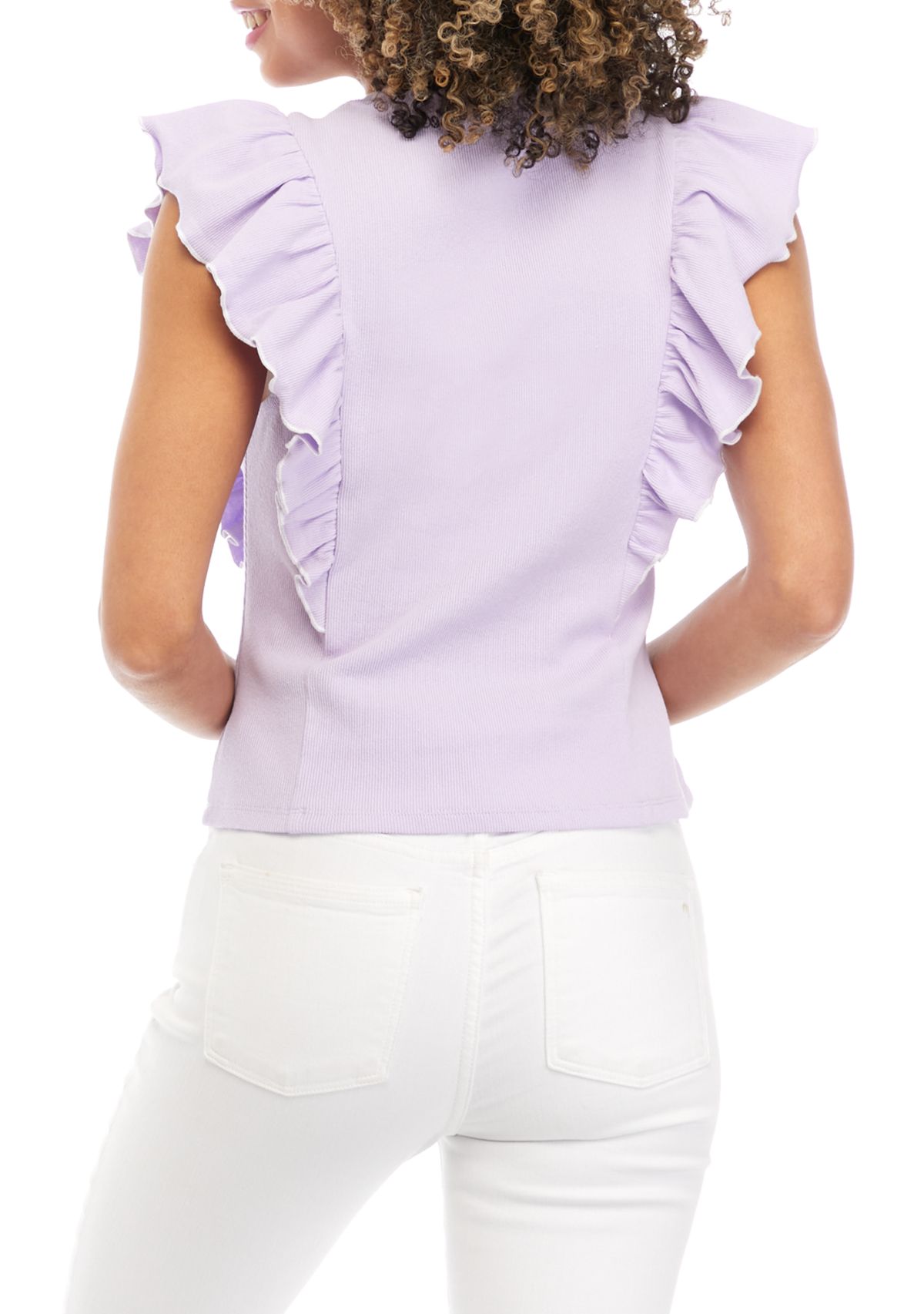 Contrast Merrow Detail Ruffle Knit Top