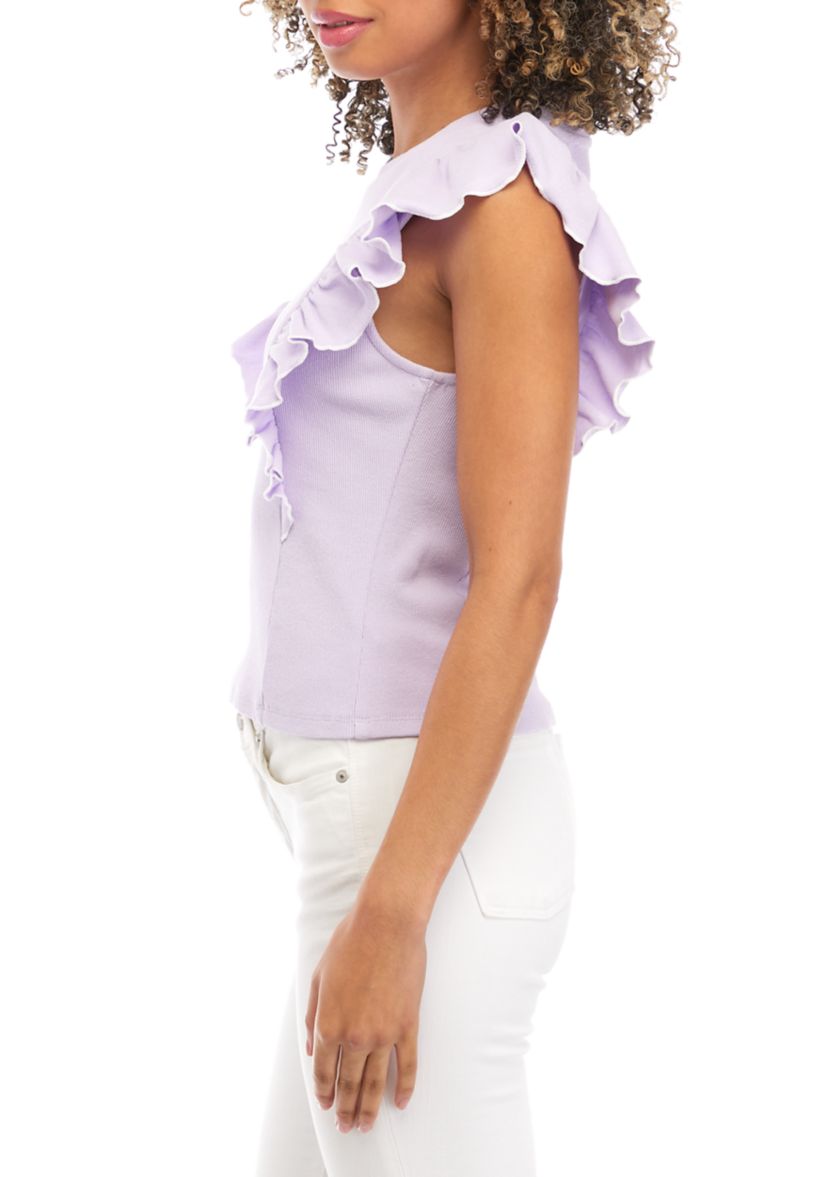 Contrast Merrow Detail Ruffle Knit Top