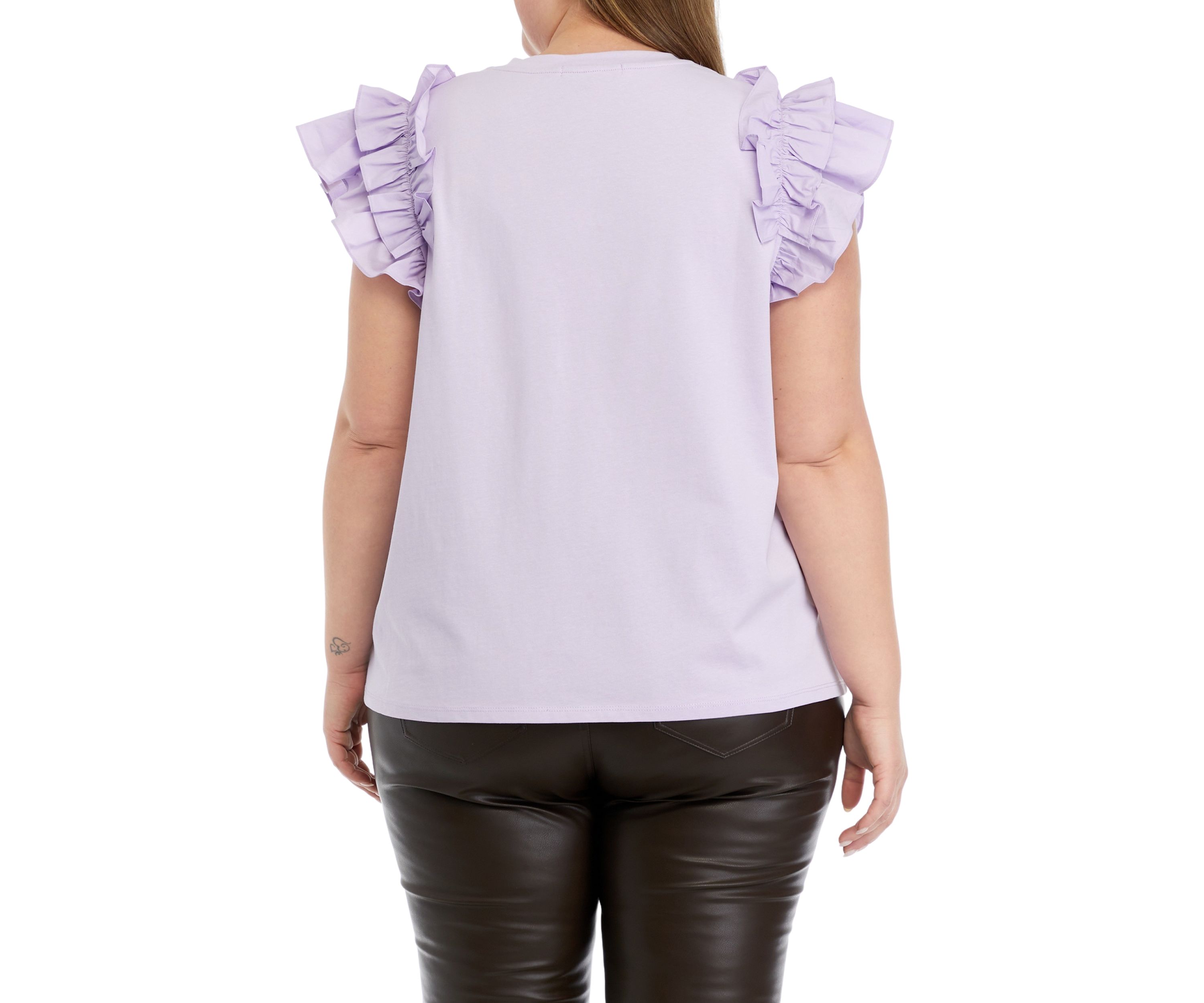 Plus Size Mixed Media Ruffle Sleeve T-Shirt