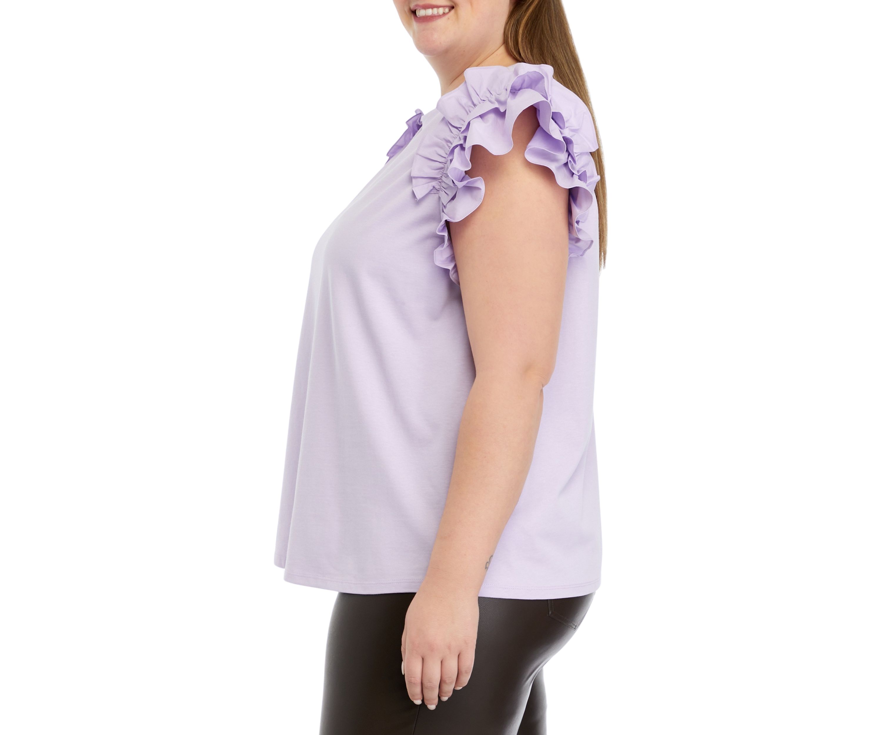 Plus Size Mixed Media Ruffle Sleeve T-Shirt