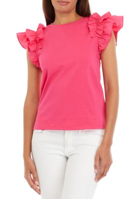 Women's Mixed Media Ruffle Detail T-Shirt