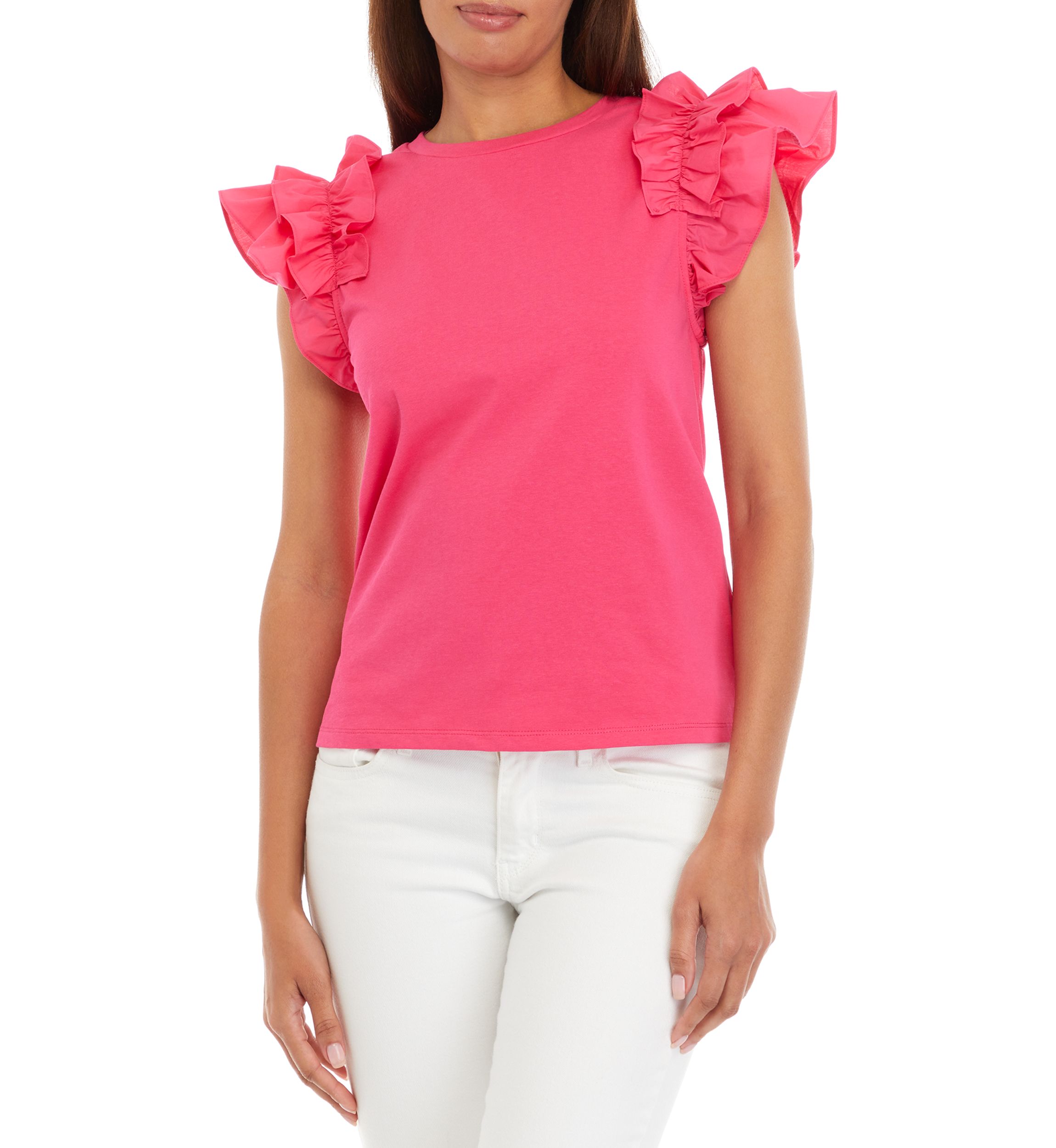 Mixed Media Ruffle Detail T-Shirt