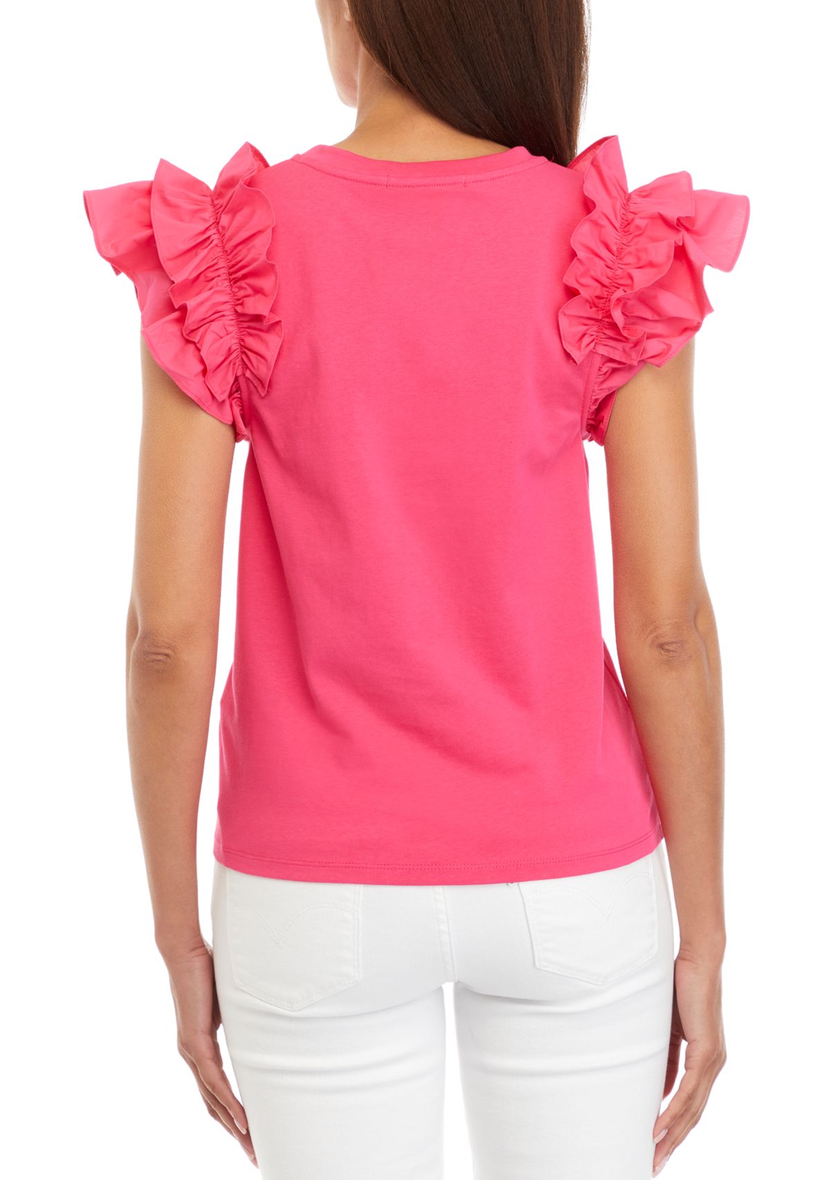 Mixed Media Ruffle Detail T-Shirt