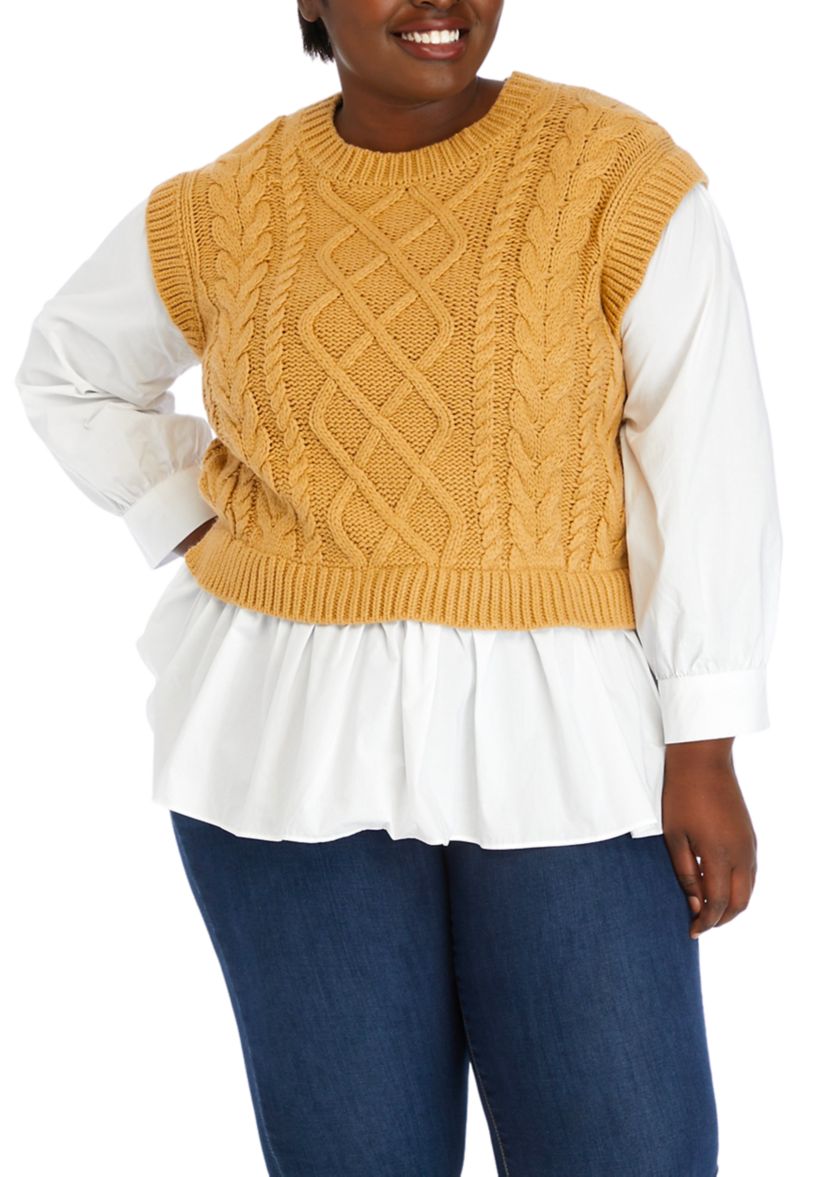 Plus Size Long Sleeve Woven Sweater 