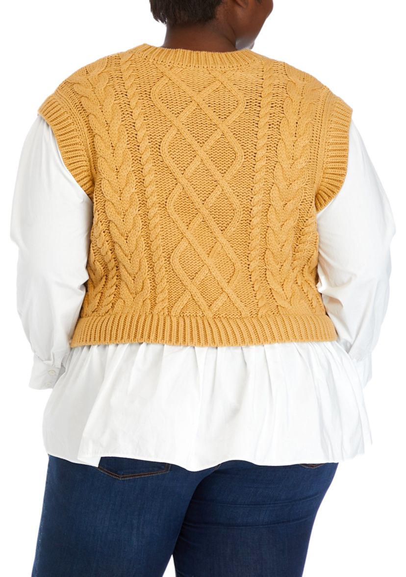 Plus Size Long Sleeve Woven Sweater 