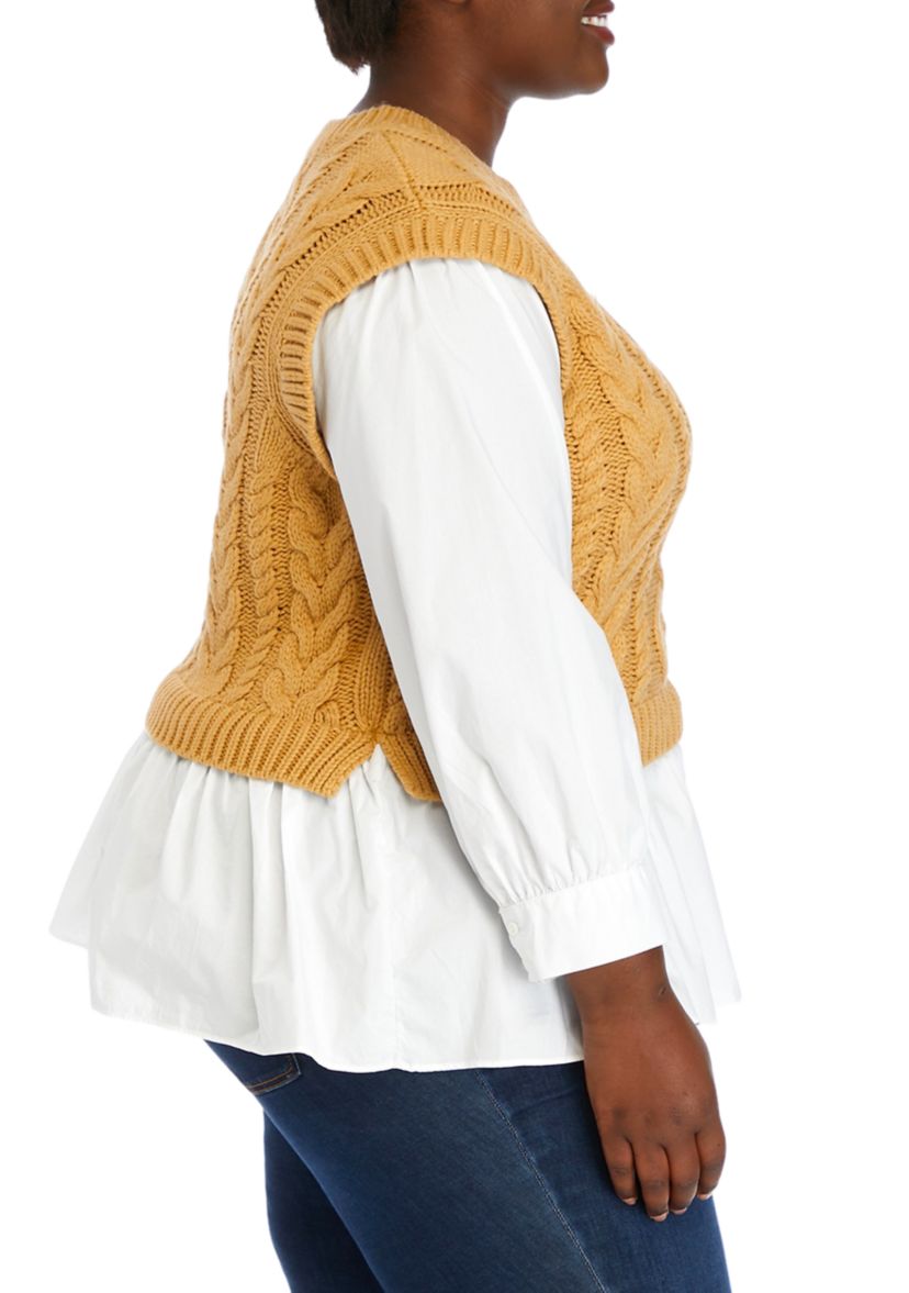 Plus Size Long Sleeve Woven Sweater 