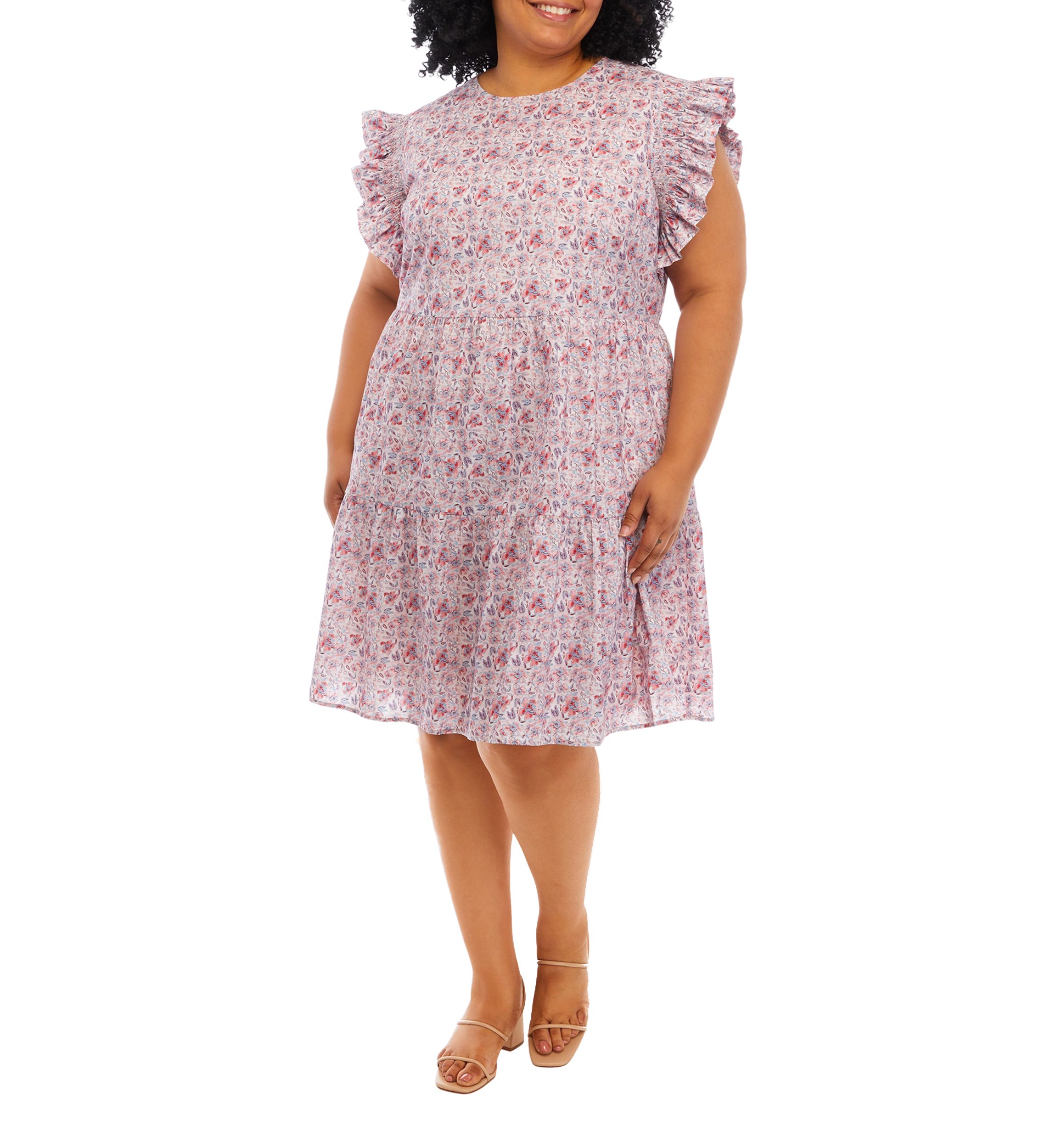 Plus Size Floral Flutter Sleeve Dress