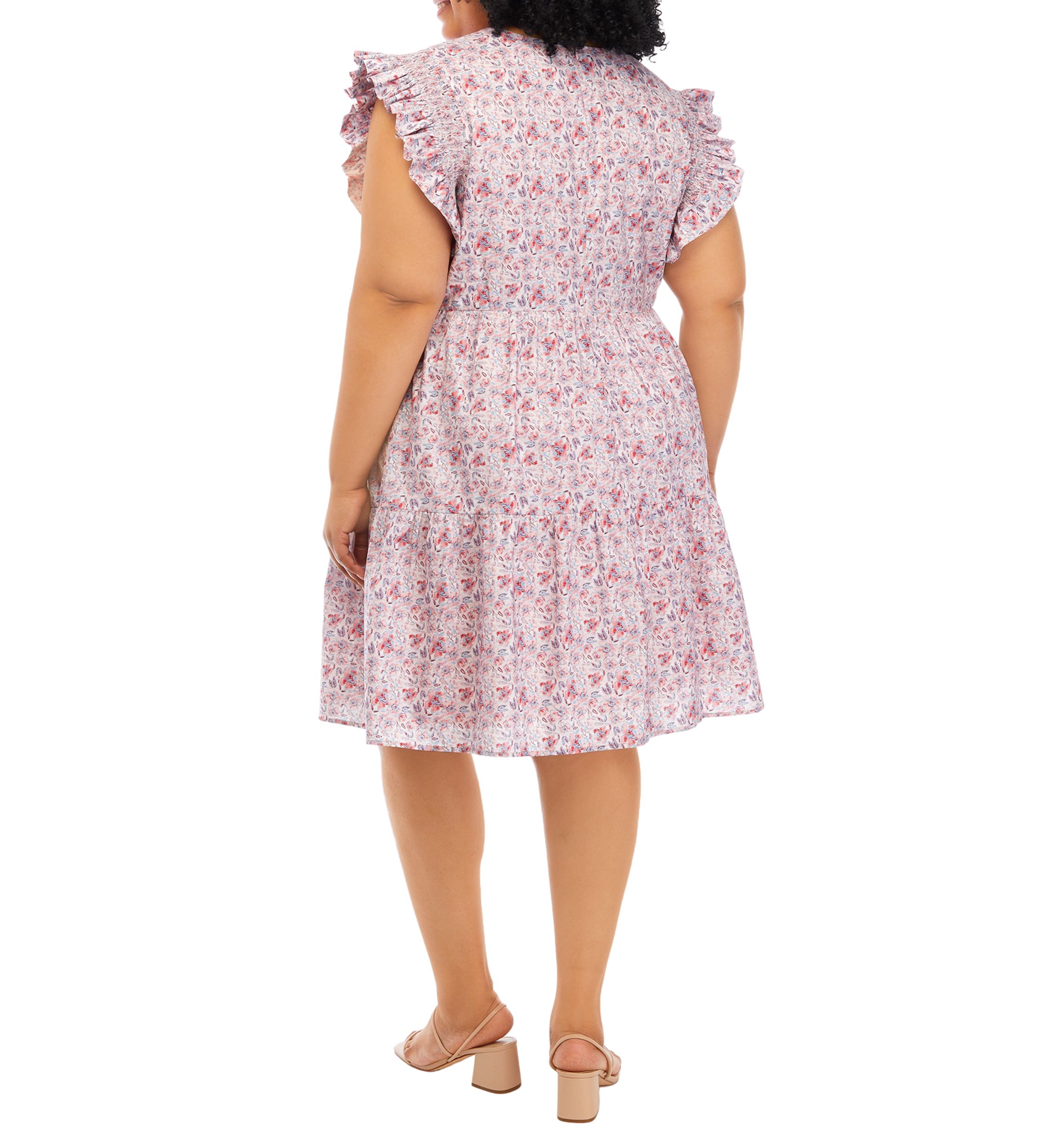 Plus Size Floral Flutter Sleeve Dress