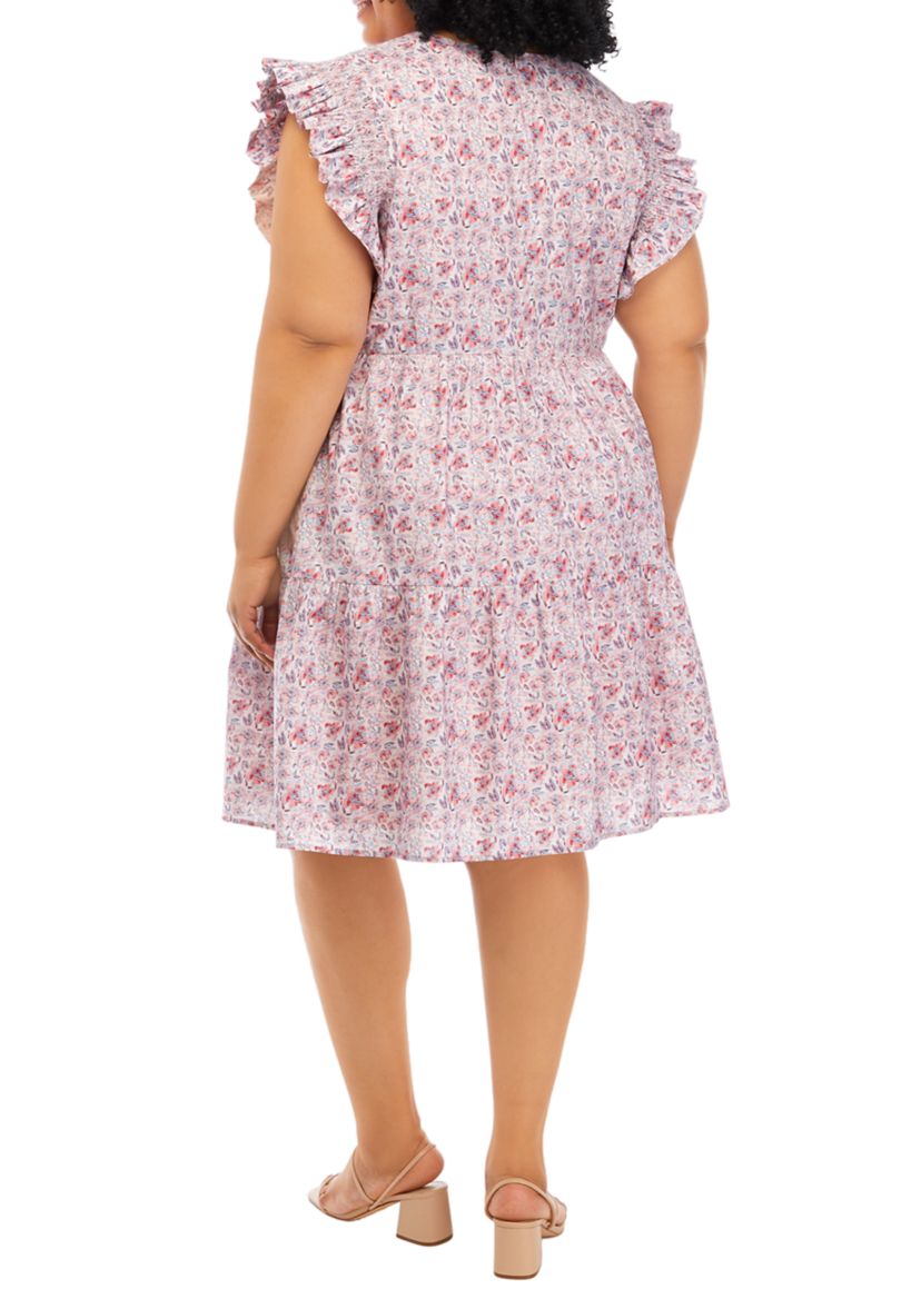 Plus Size Floral Flutter Sleeve Dress