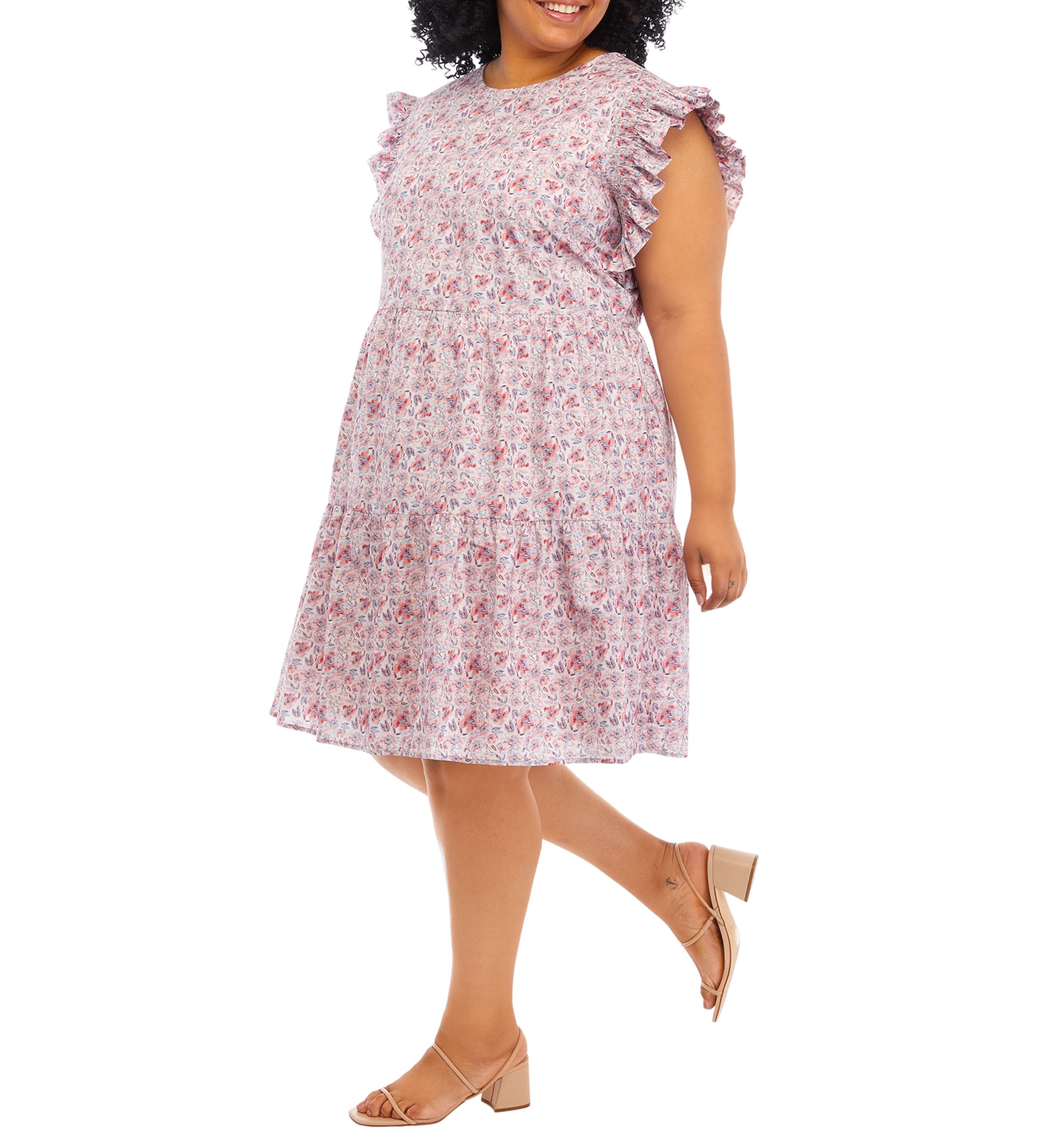 Plus Size Floral Flutter Sleeve Dress