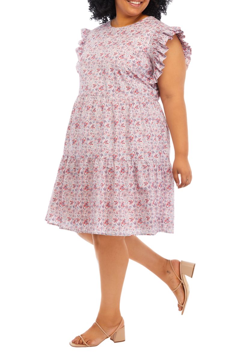 Plus Size Floral Flutter Sleeve Dress