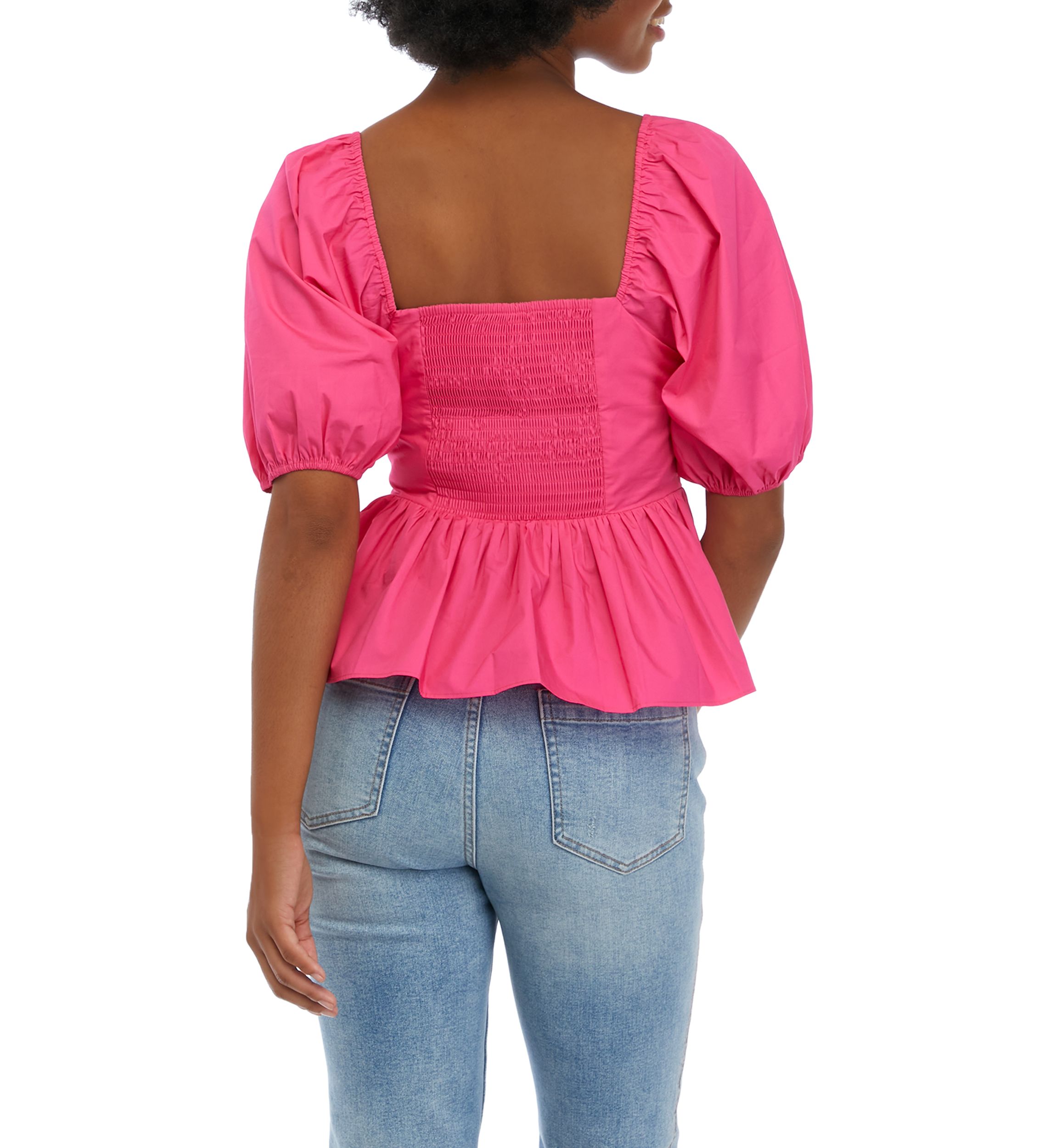 Womens Puff Sleeve Shirring Detail Top