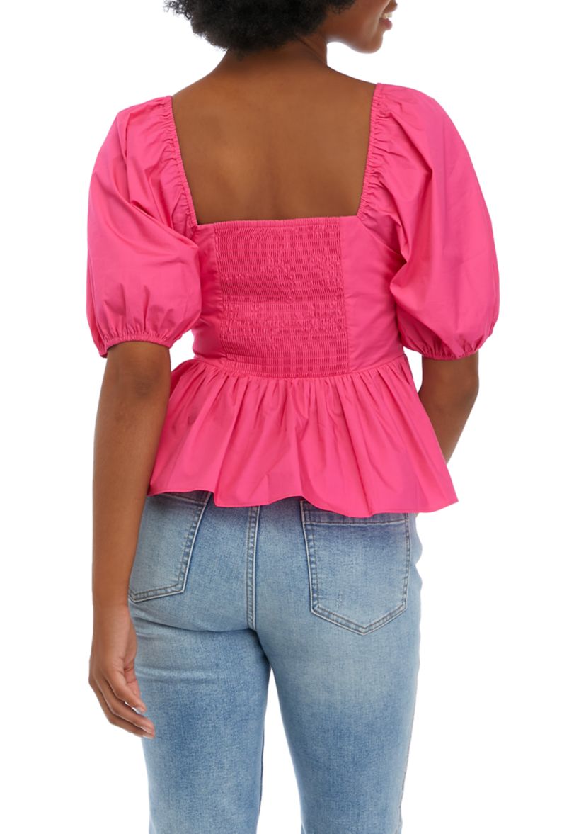 Womens Puff Sleeve Shirring Detail Top