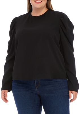 ENGLISH FACTORY Women's Plus Size Long Blouson Sleeve Knit Top