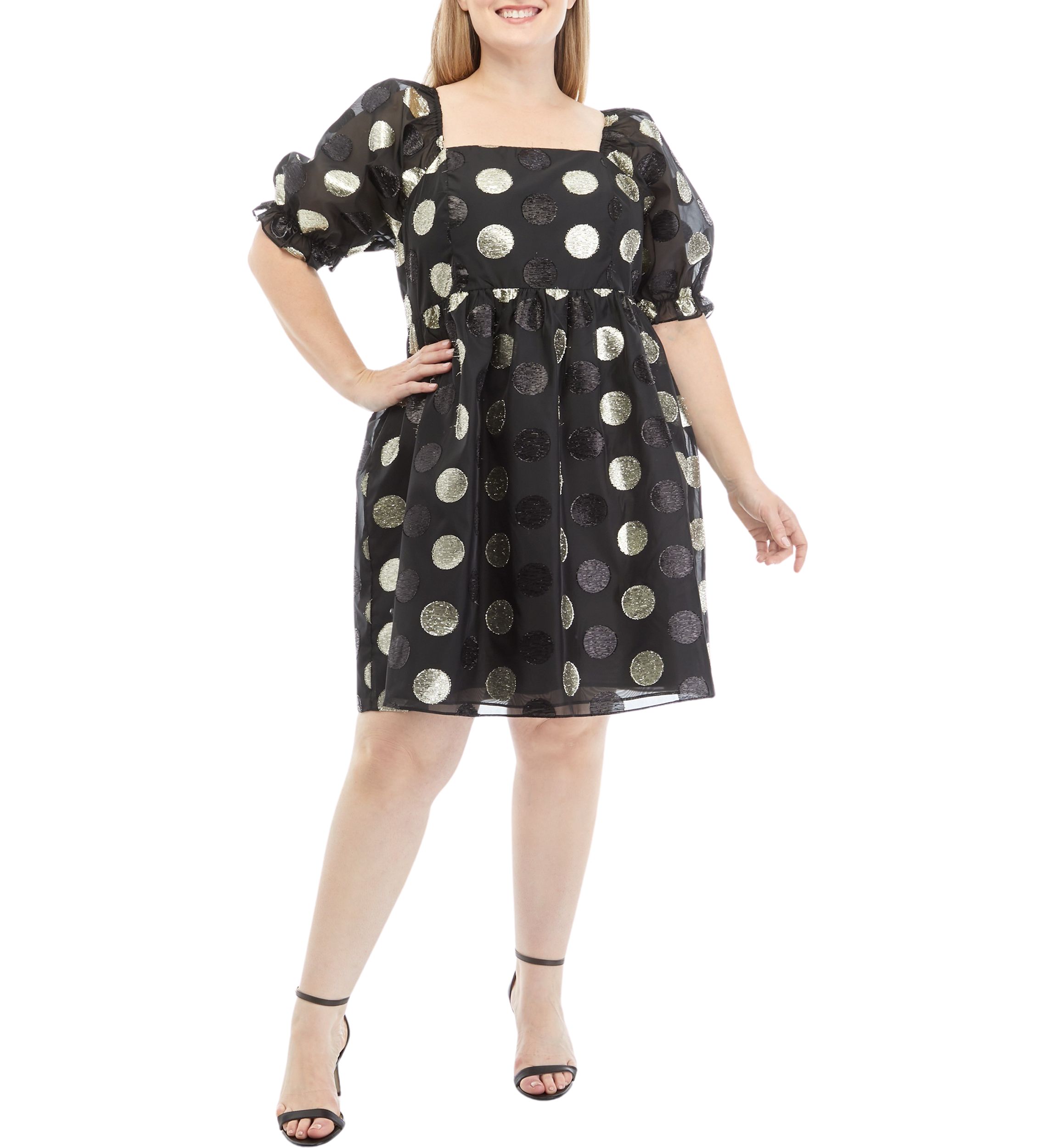 Plus Size Puff Sleeve  Polka Dot Dress