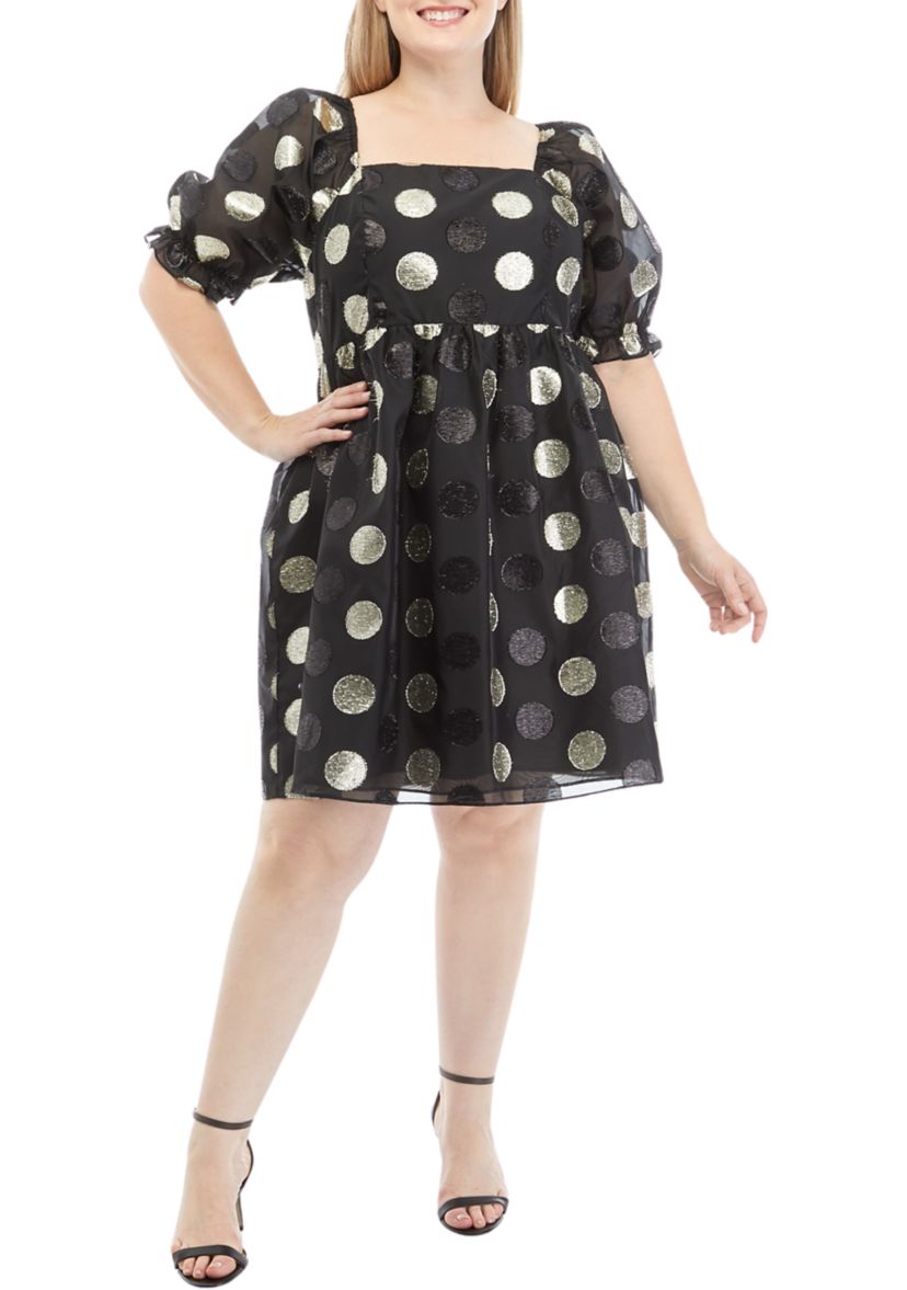 Plus Size Puff Sleeve  Polka Dot Dress