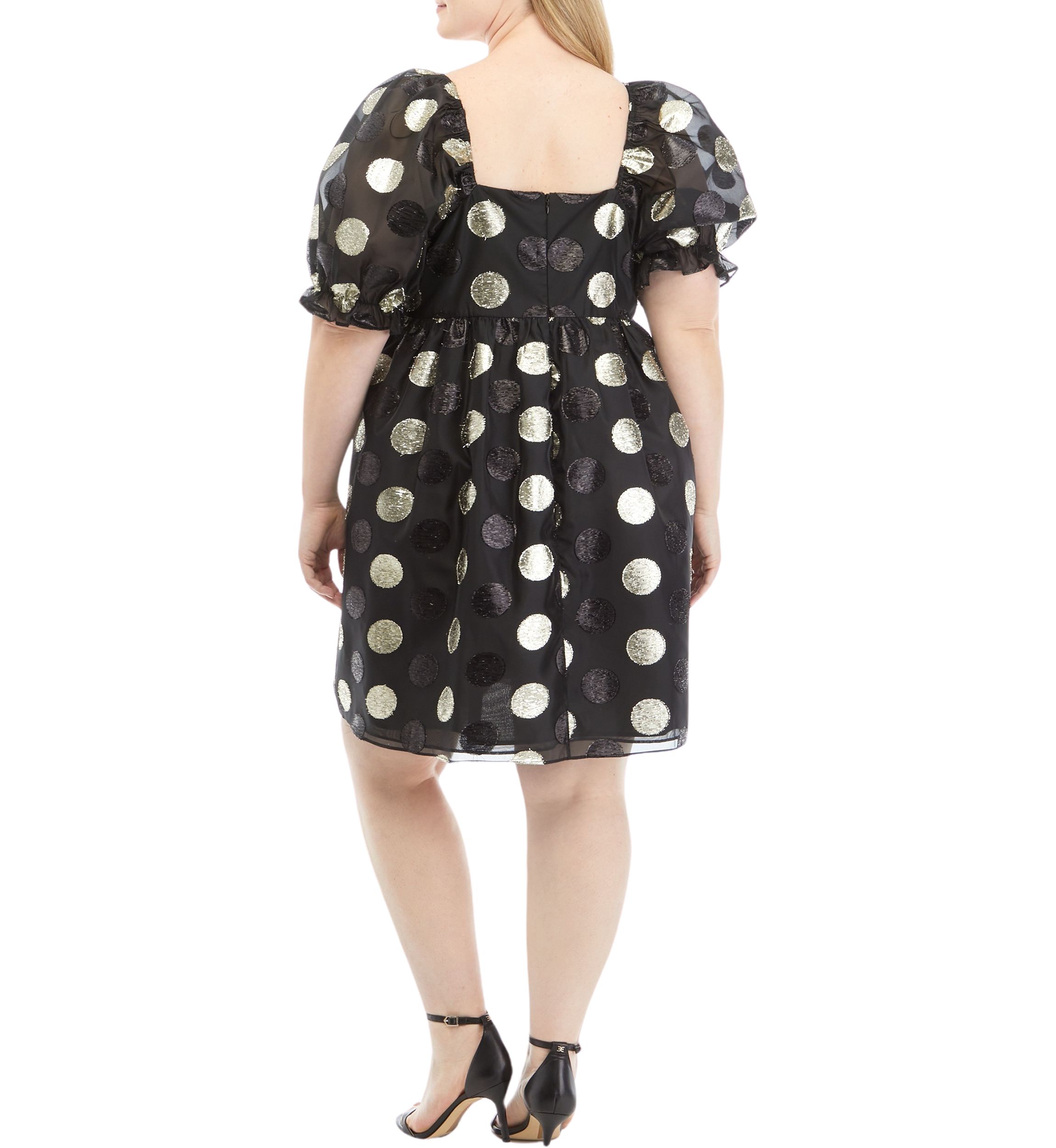 Plus Size Puff Sleeve  Polka Dot Dress
