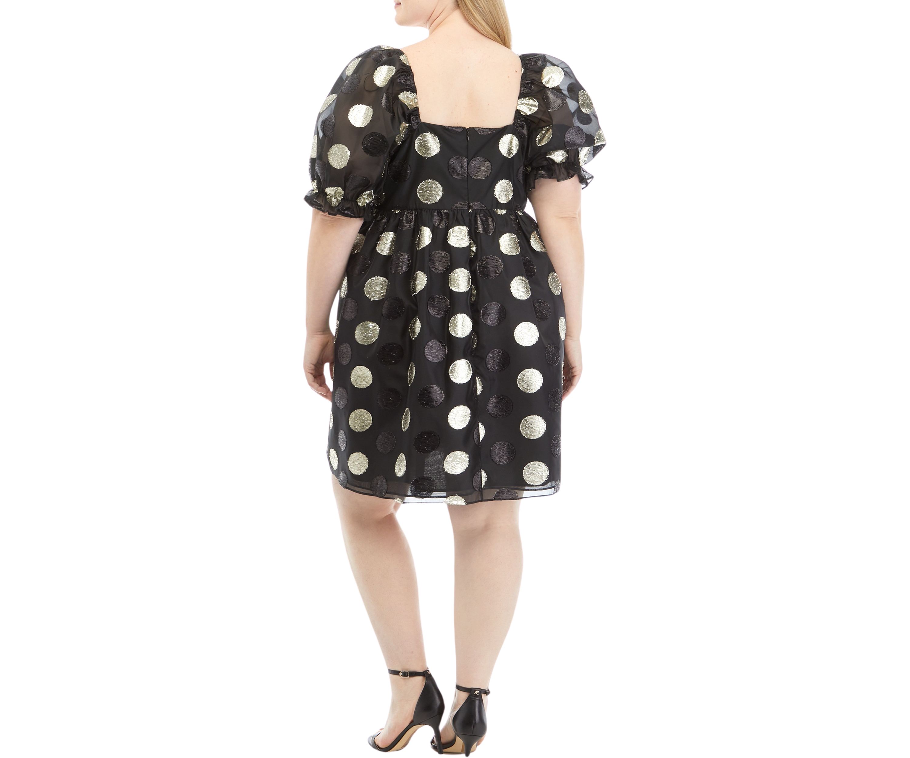 Plus Size Puff Sleeve  Polka Dot Dress