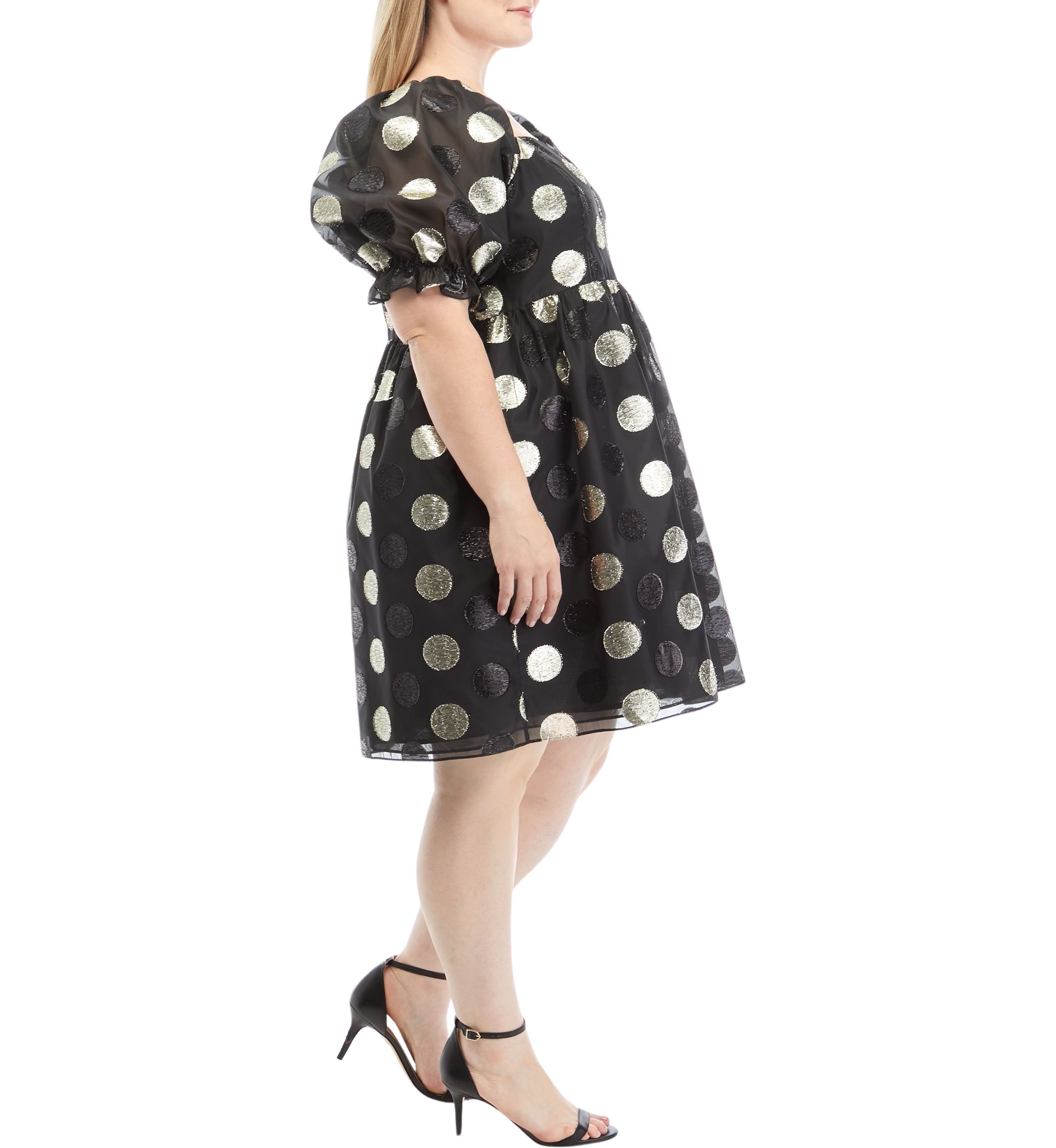 Plus Size Puff Sleeve  Polka Dot Dress