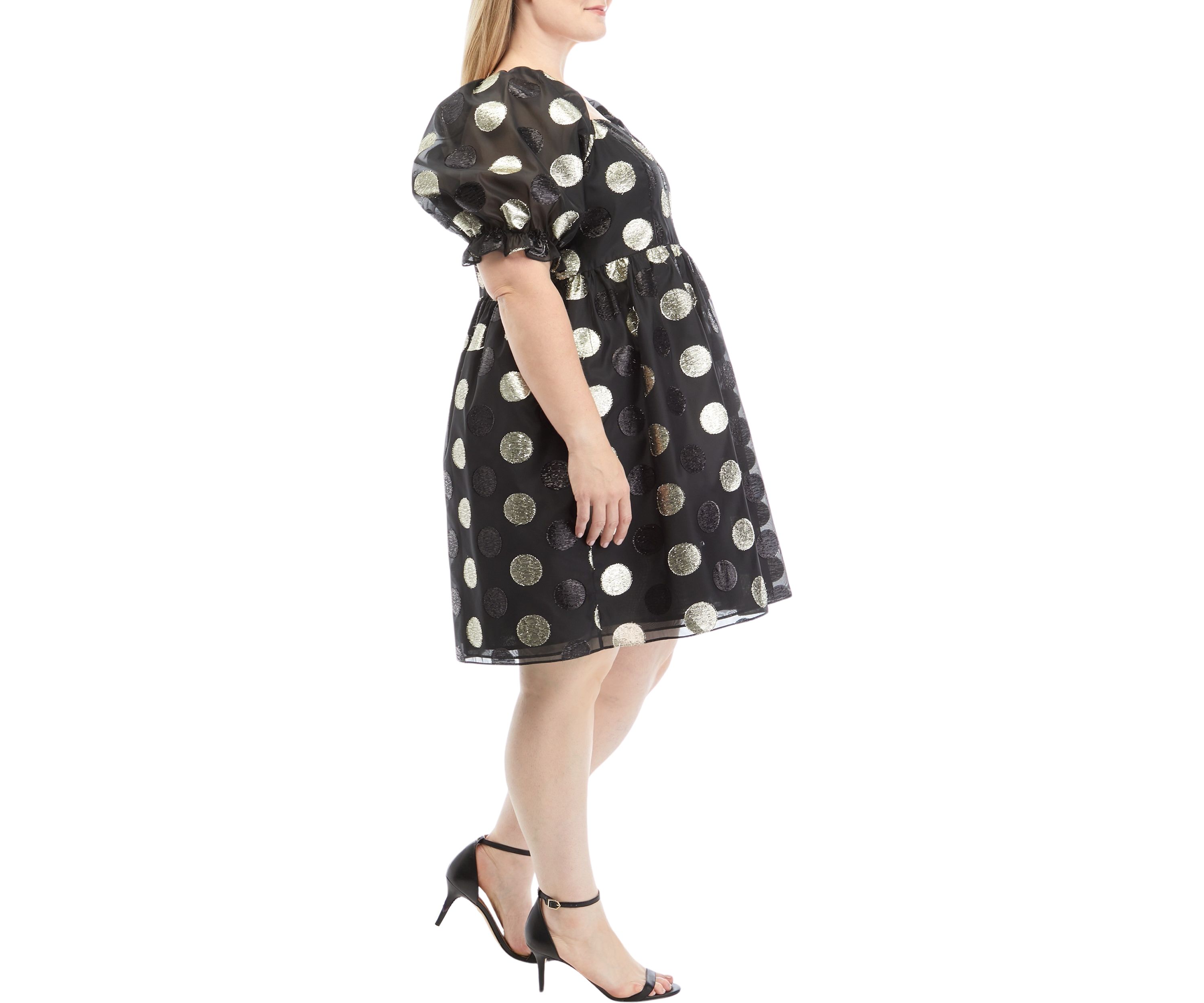 Plus Size Puff Sleeve  Polka Dot Dress