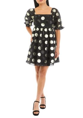 ENGLISH FACTORY Women's Dot Organza Puff Sleeve Mini Dress