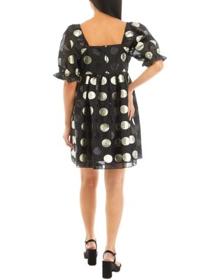 Women's Dot Organza Puff Sleeve Mini Dress