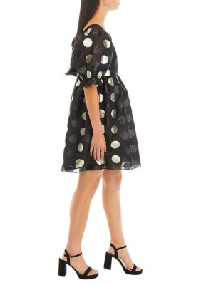 Women's Dot Organza Puff Sleeve Mini Dress