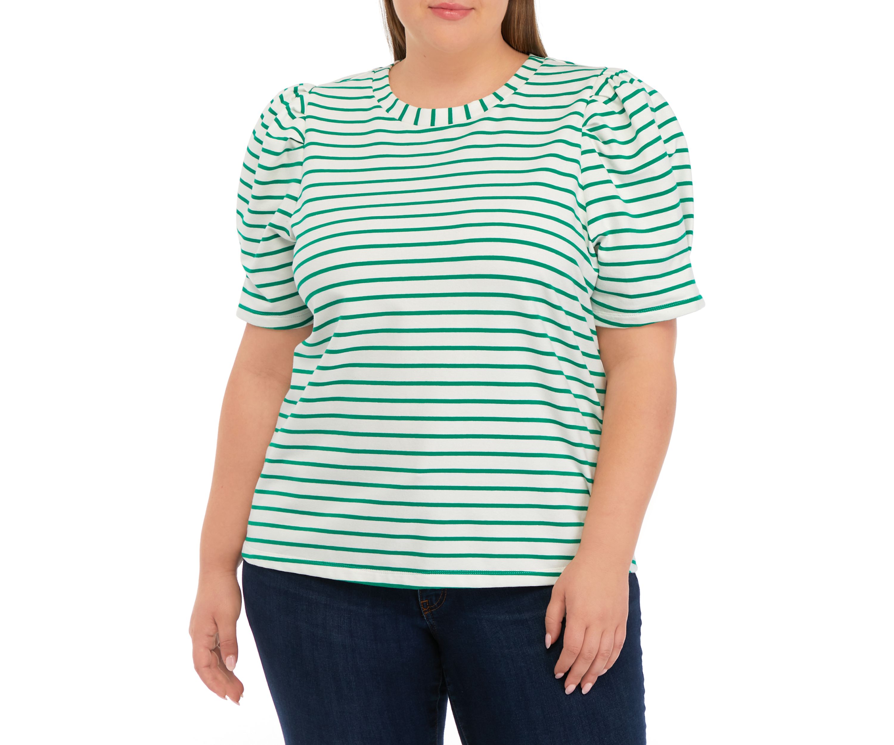Plus Size Puff Sleeve Stripe Knit Top