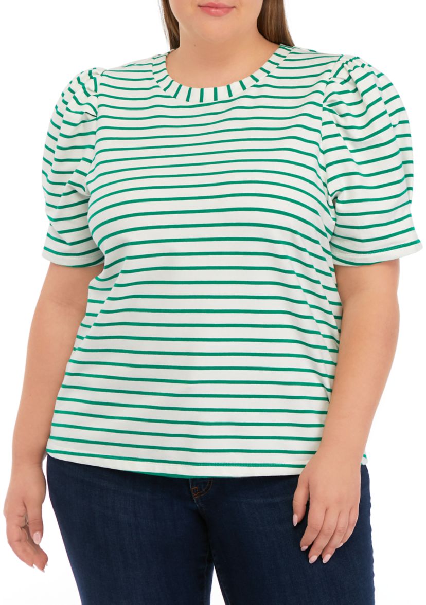 Plus Size Puff Sleeve Stripe Knit Top