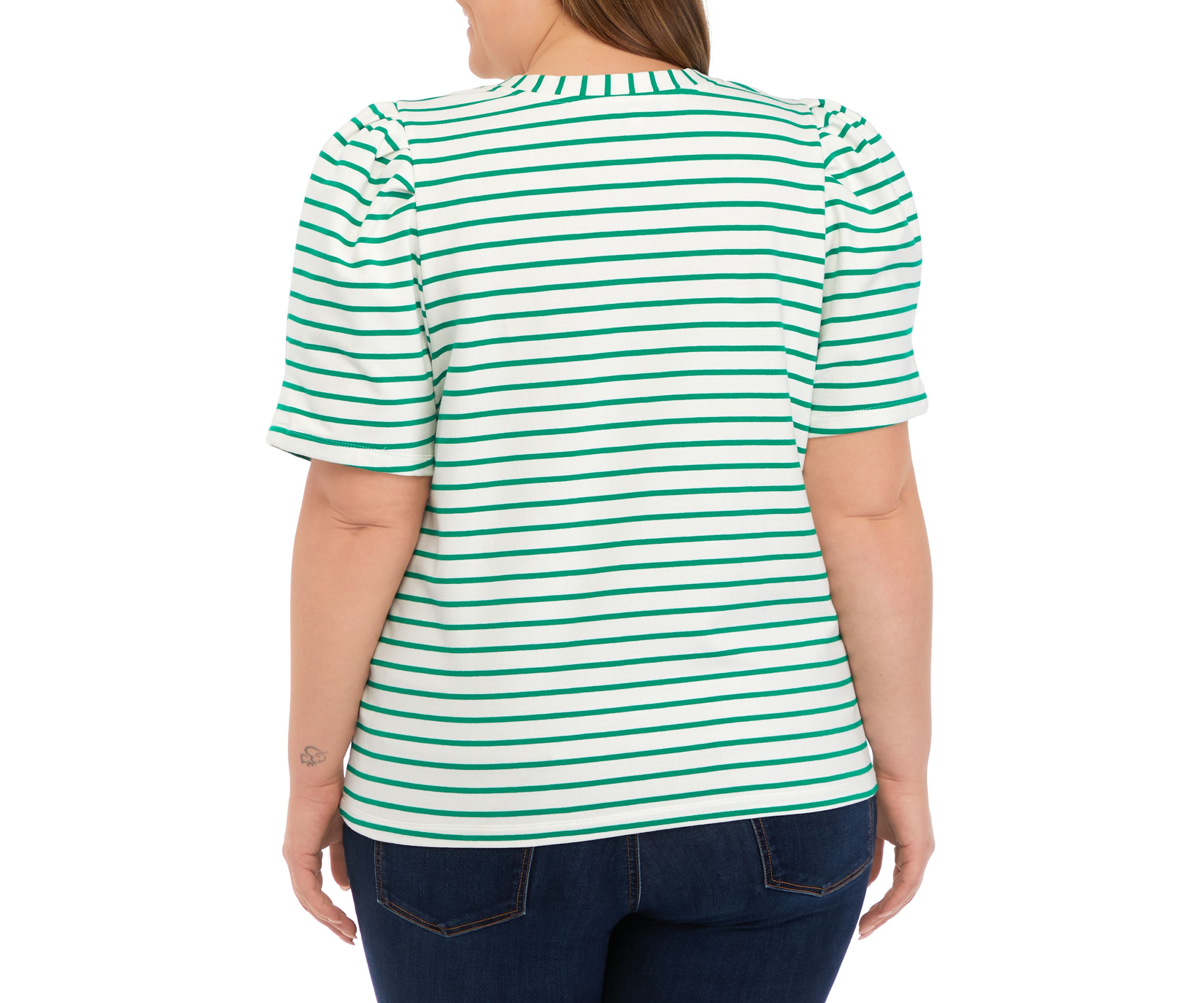 Plus Size Puff Sleeve Stripe Knit Top