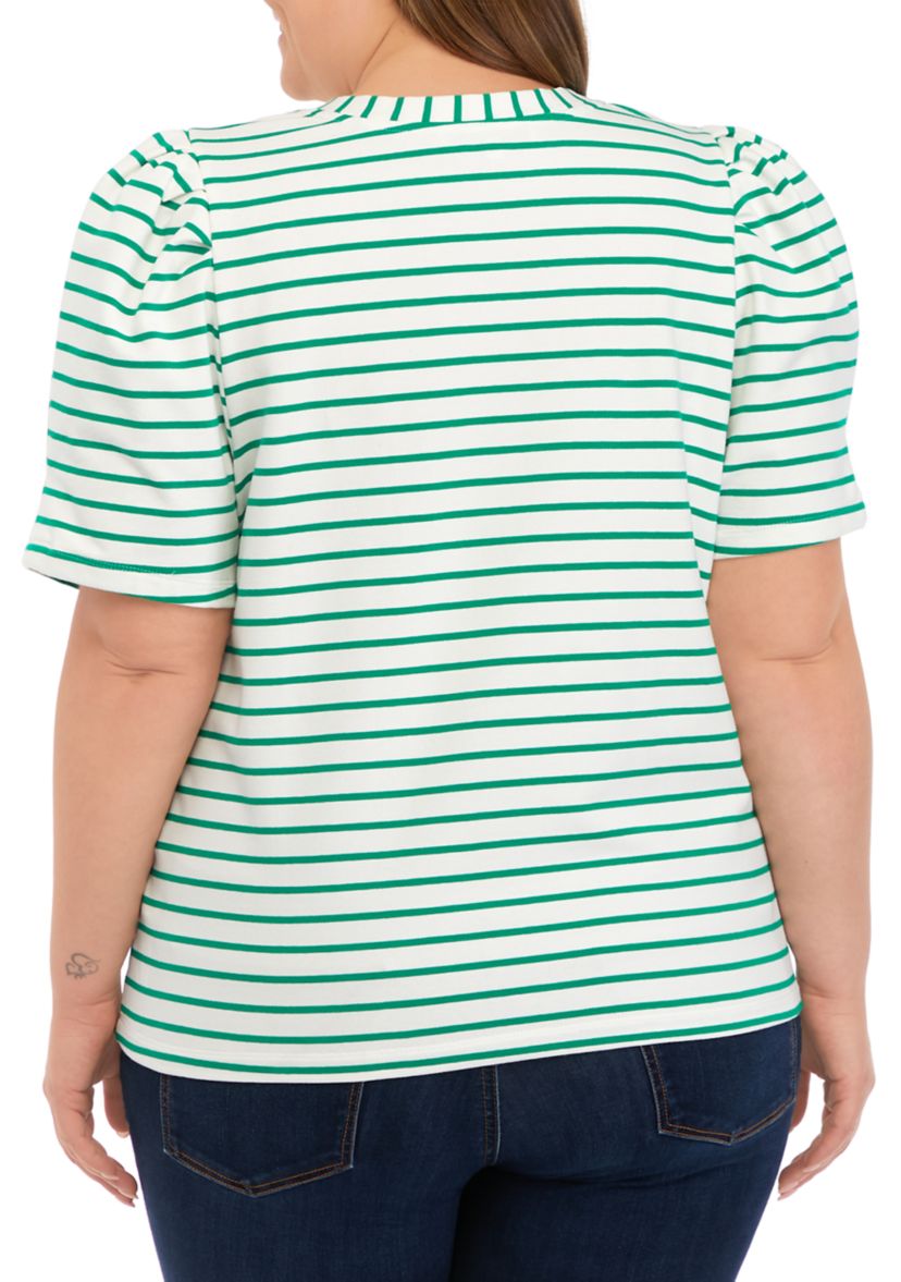 Plus Size Puff Sleeve Stripe Knit Top