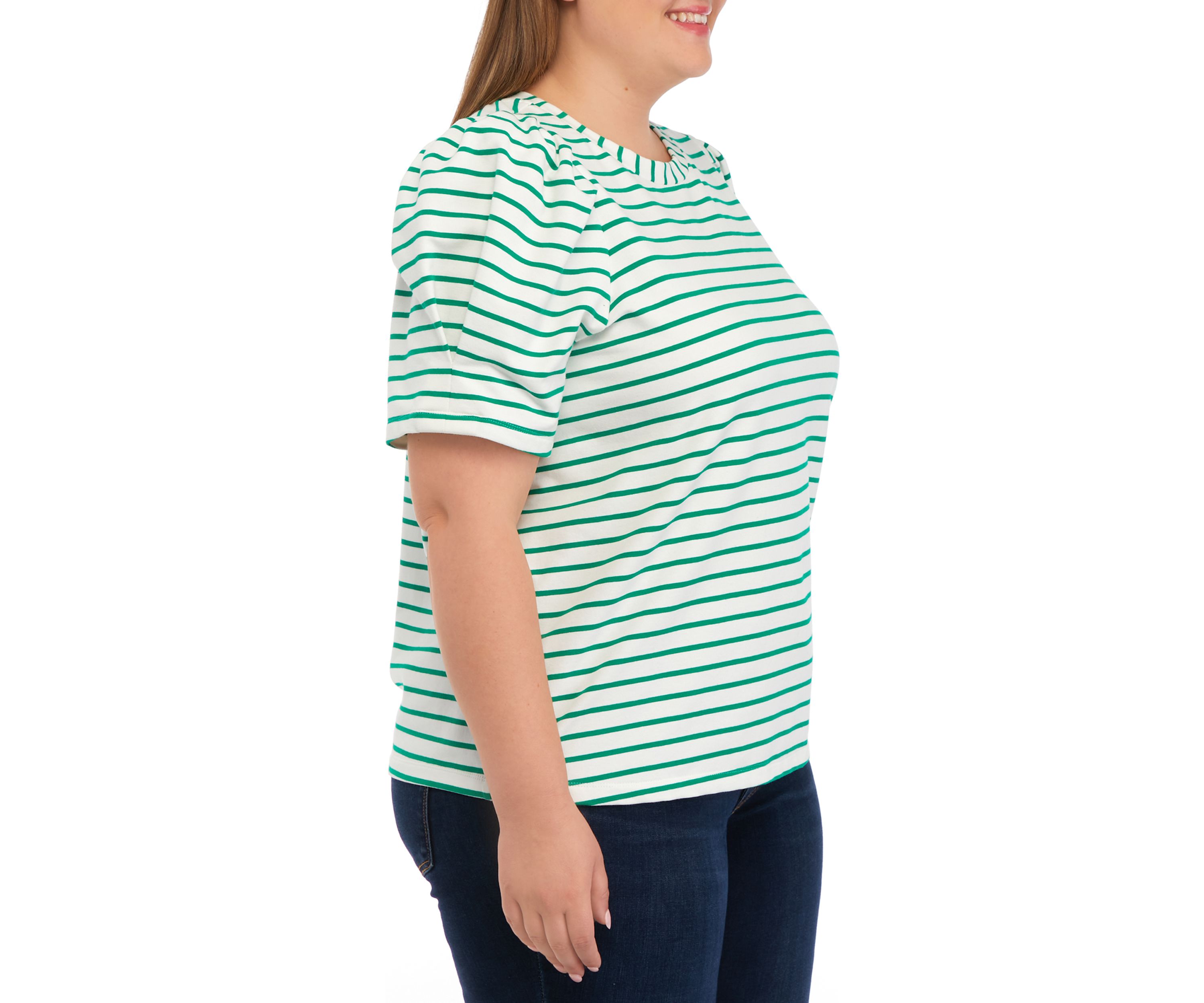Plus Size Puff Sleeve Stripe Knit Top