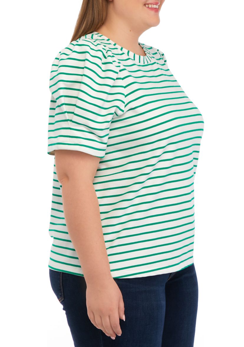 Plus Size Puff Sleeve Stripe Knit Top