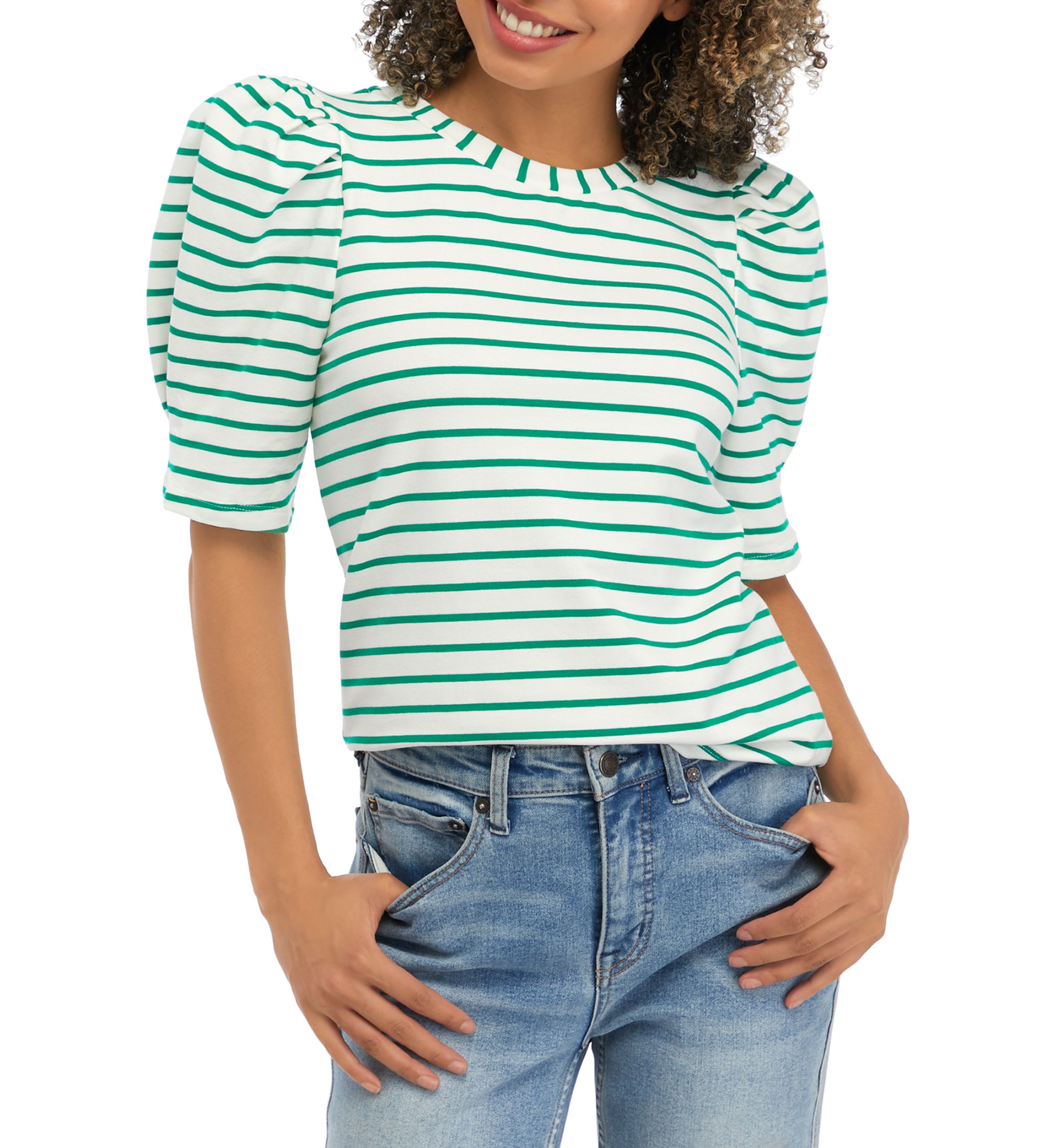 Womens Short Sleeve Stripe Knit Top