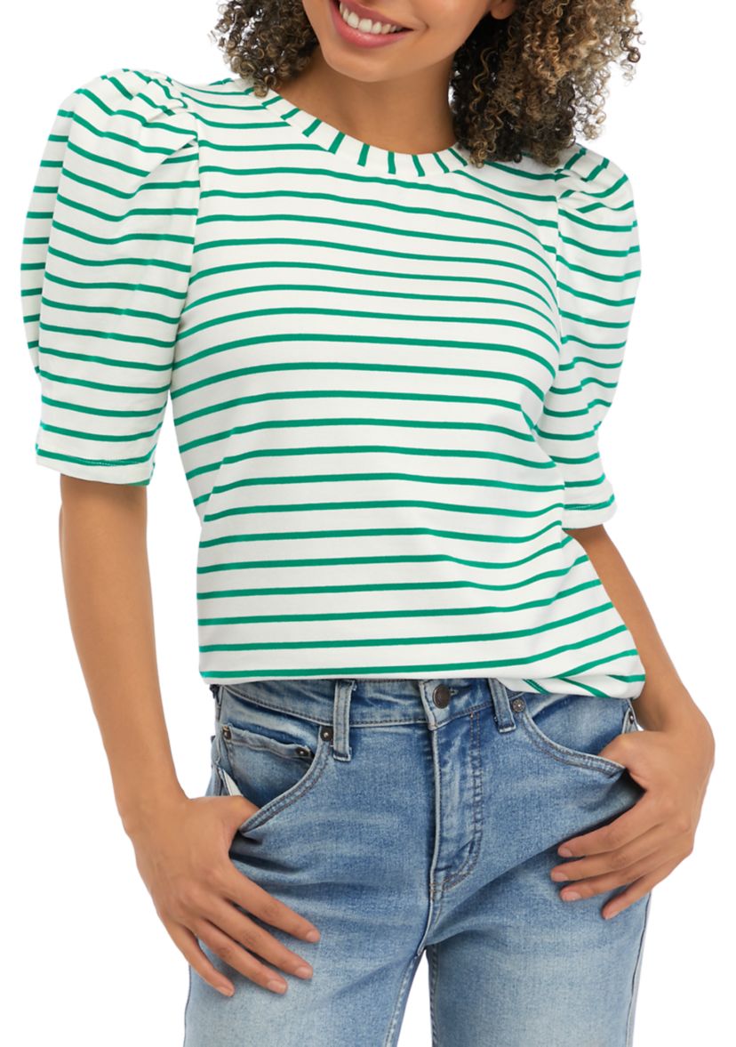 Womens Short Sleeve Stripe Knit Top