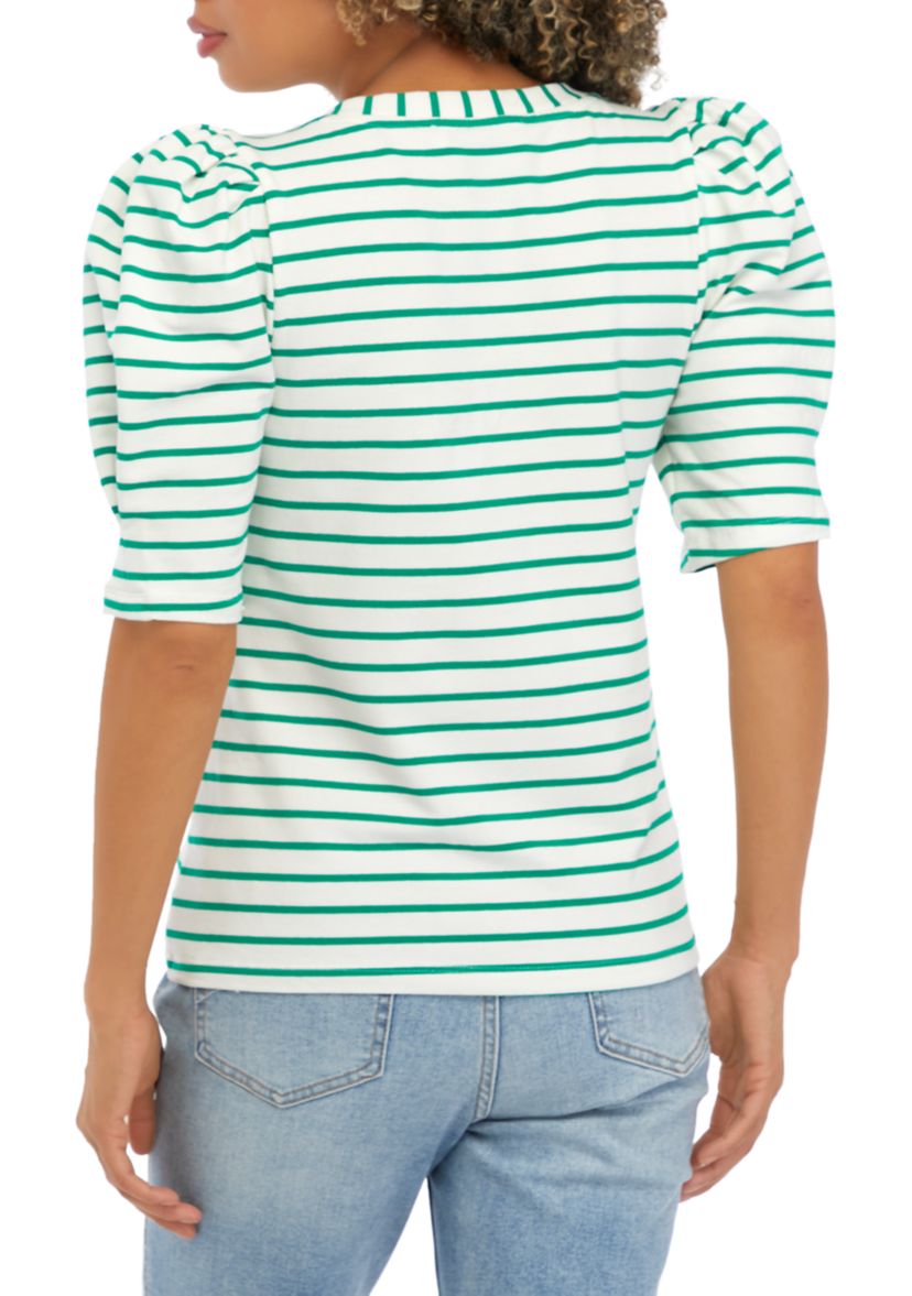 Womens Short Sleeve Stripe Knit Top