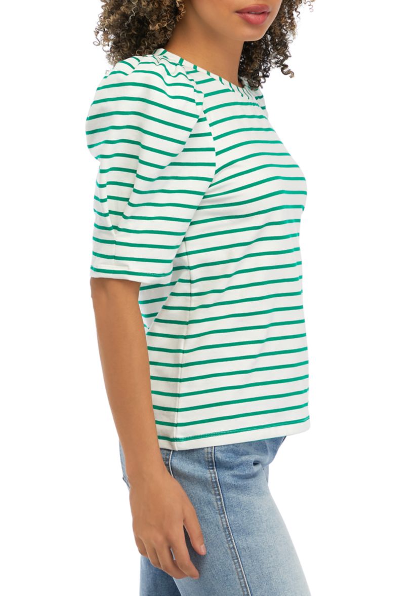 Womens Short Sleeve Stripe Knit Top