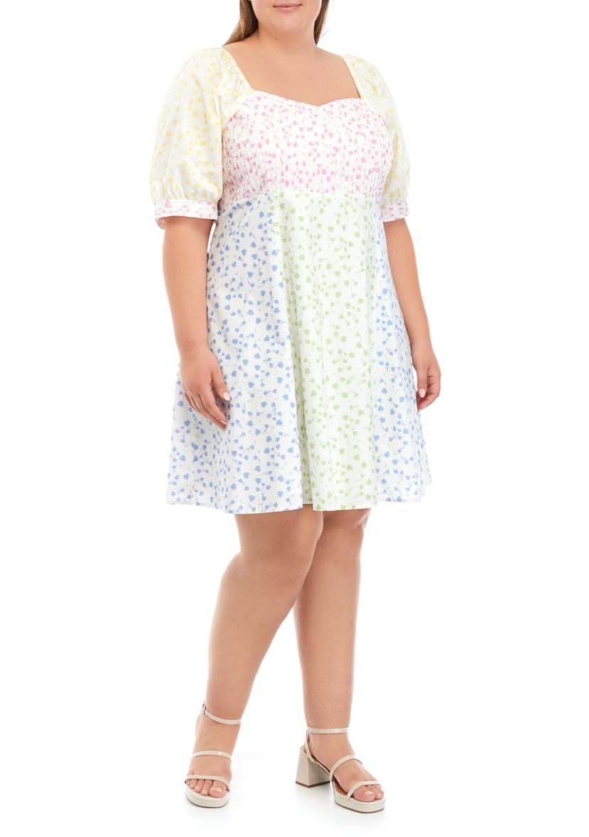 Plus Size Multi Floral Print Mini Dress
