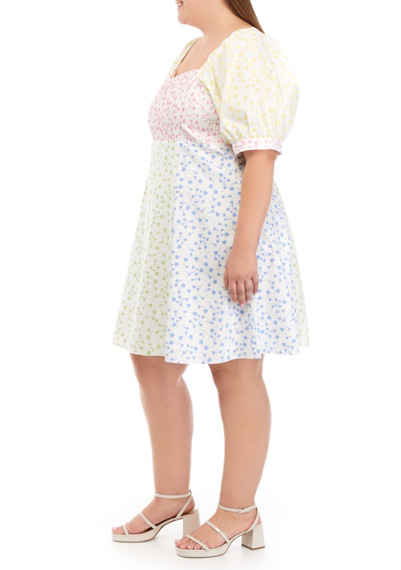 Plus Size Multi Floral Print Mini Dress