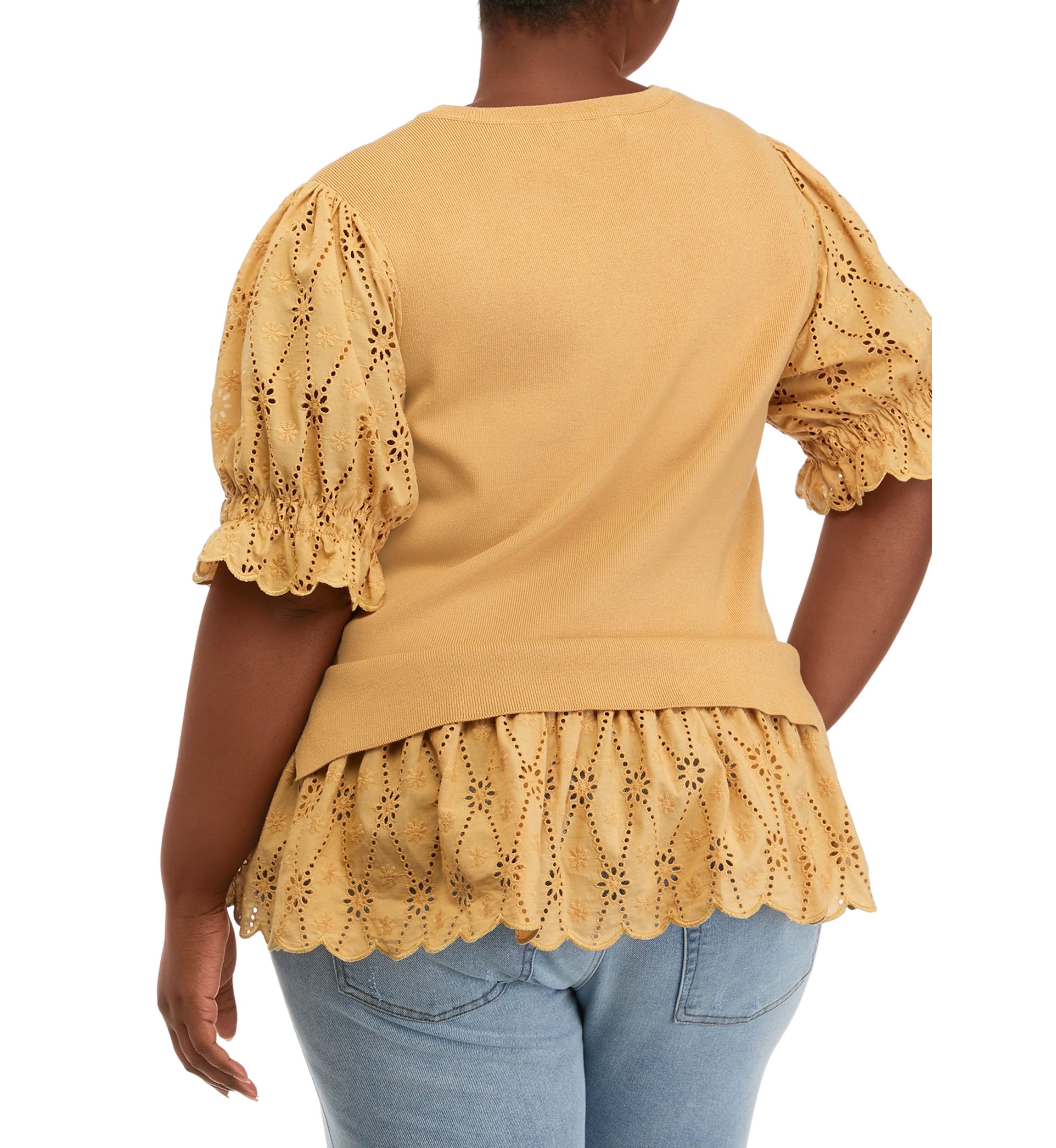 Plus Size Eyelet Mixed Media Top