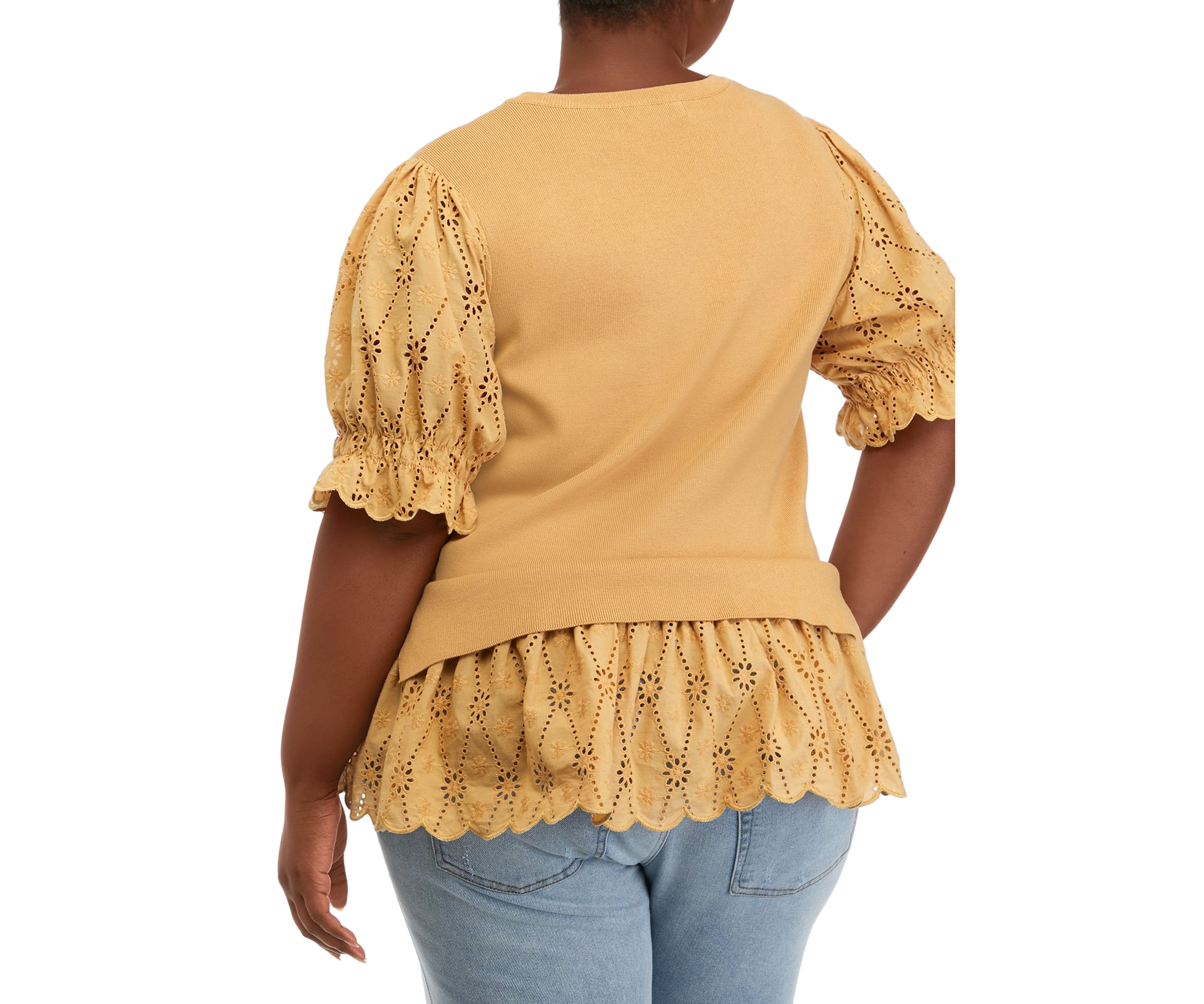Plus Size Eyelet Mixed Media Top